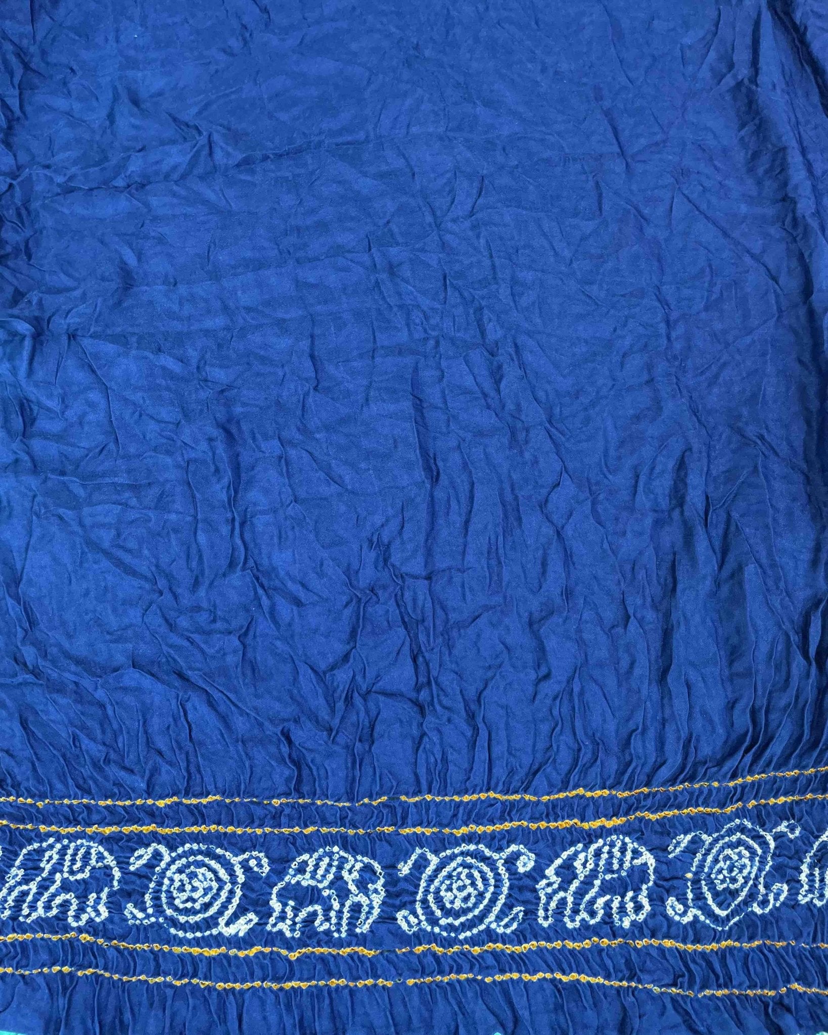 Blue & Sea Green with Chex Pallu Gajji Silk Bandhani Saree - SindhoiPatolaArt