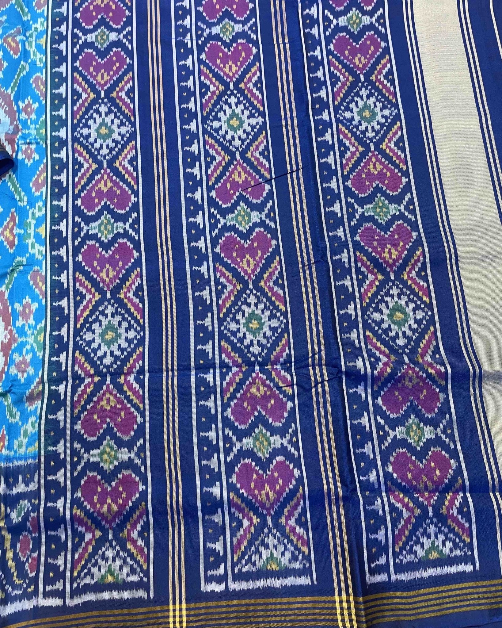 Blue & Sky Blue Elephant Manekchowk Designer Patola Saree - SindhoiPatolaArt