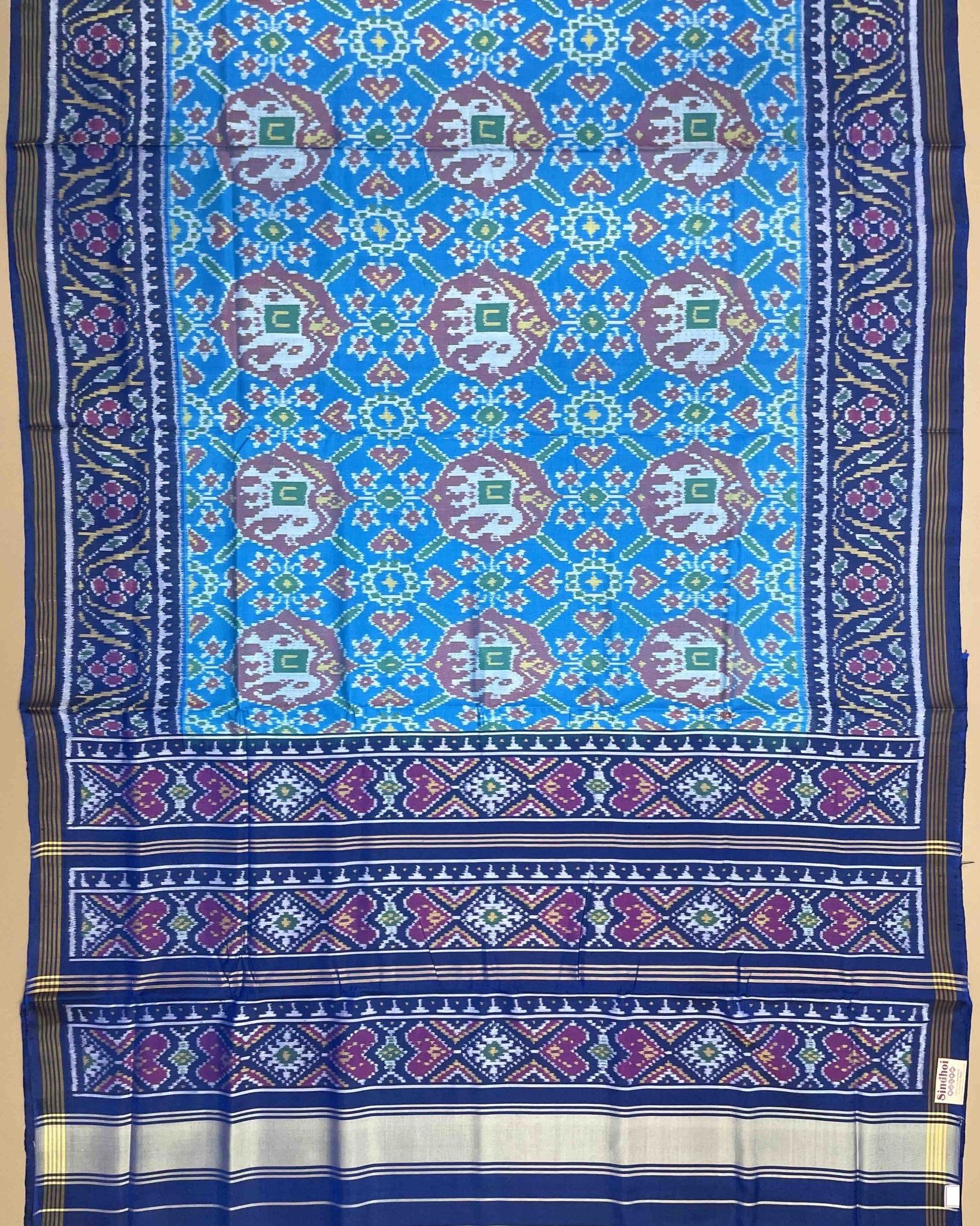 Blue & Sky Blue Elephant Manekchowk Designer Patola Saree - SindhoiPatolaArt