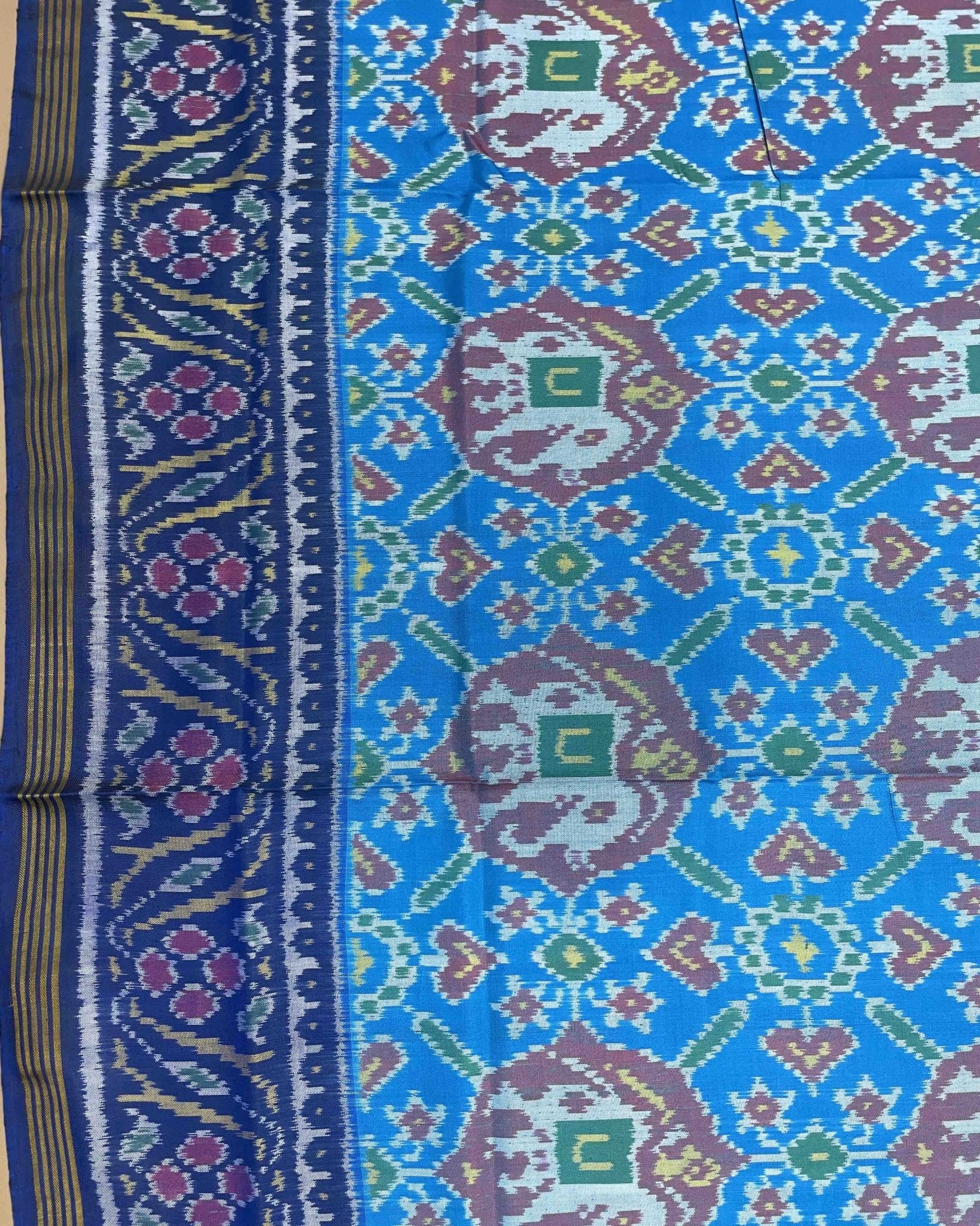 Blue & Sky Blue Elephant Manekchowk Designer Patola Saree - SindhoiPatolaArt