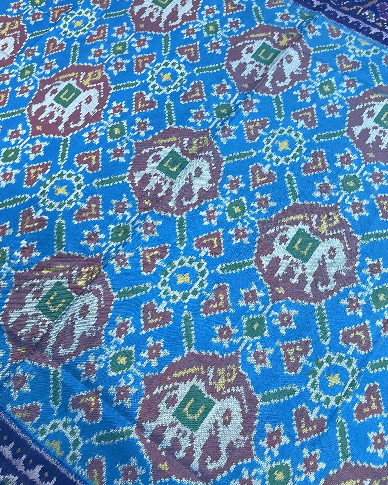 Blue & Sky Blue Elephant Manekchowk Designer Patola Saree - SindhoiPatolaArt