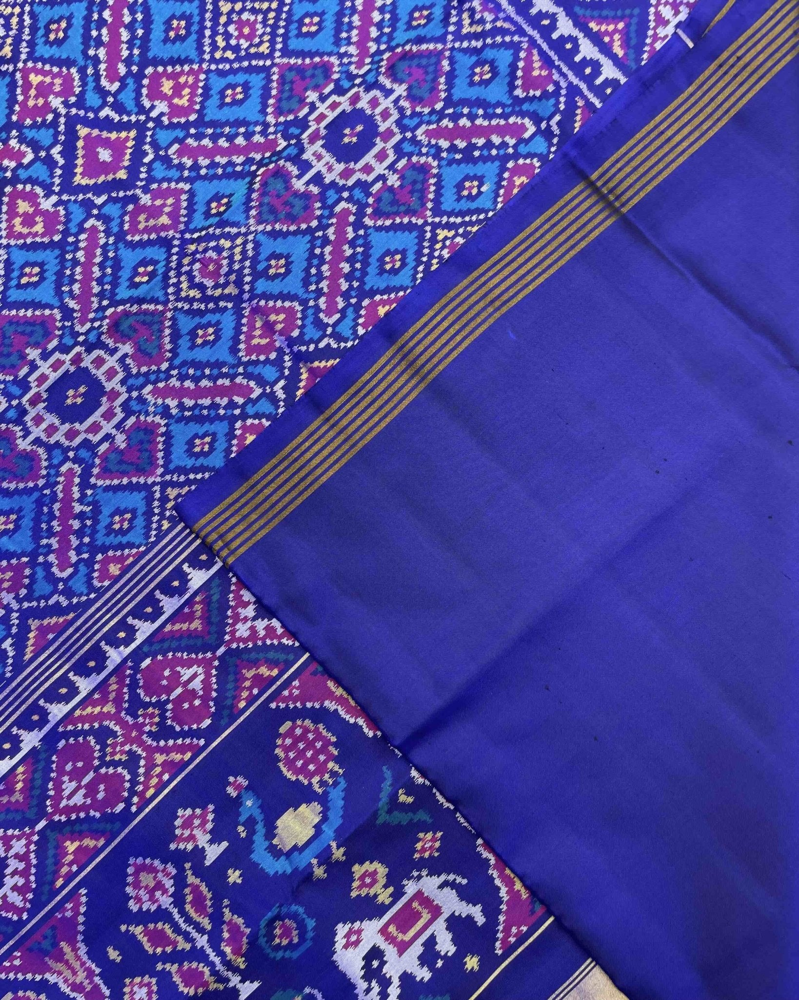 Blue & Sky Blue Manekchowk Patola Saree - SindhoiPatolaArt