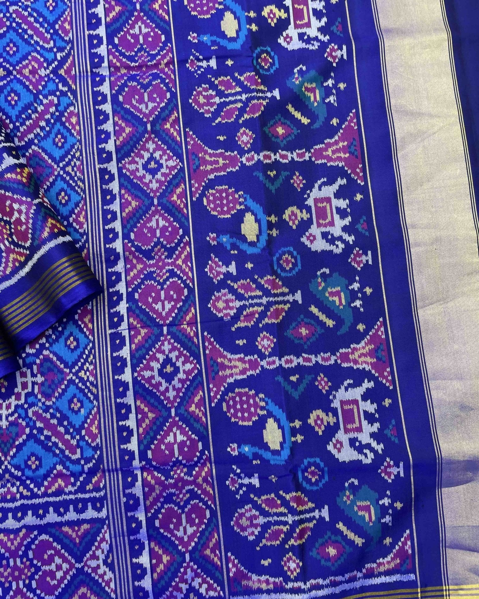 Blue & Sky Blue Manekchowk Patola Saree - SindhoiPatolaArt
