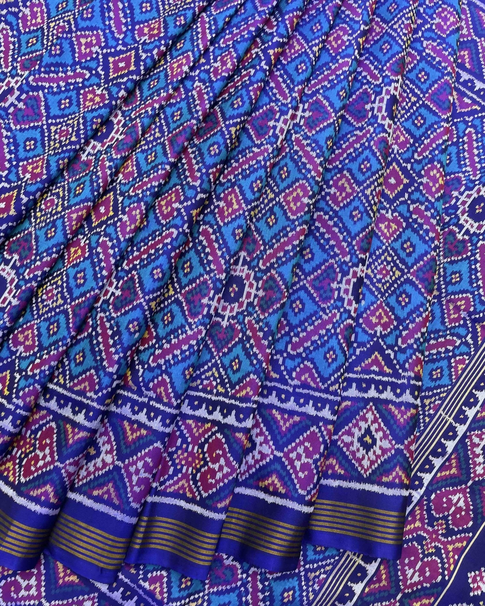 Blue & Sky Blue Manekchowk Patola Saree - SindhoiPatolaArt
