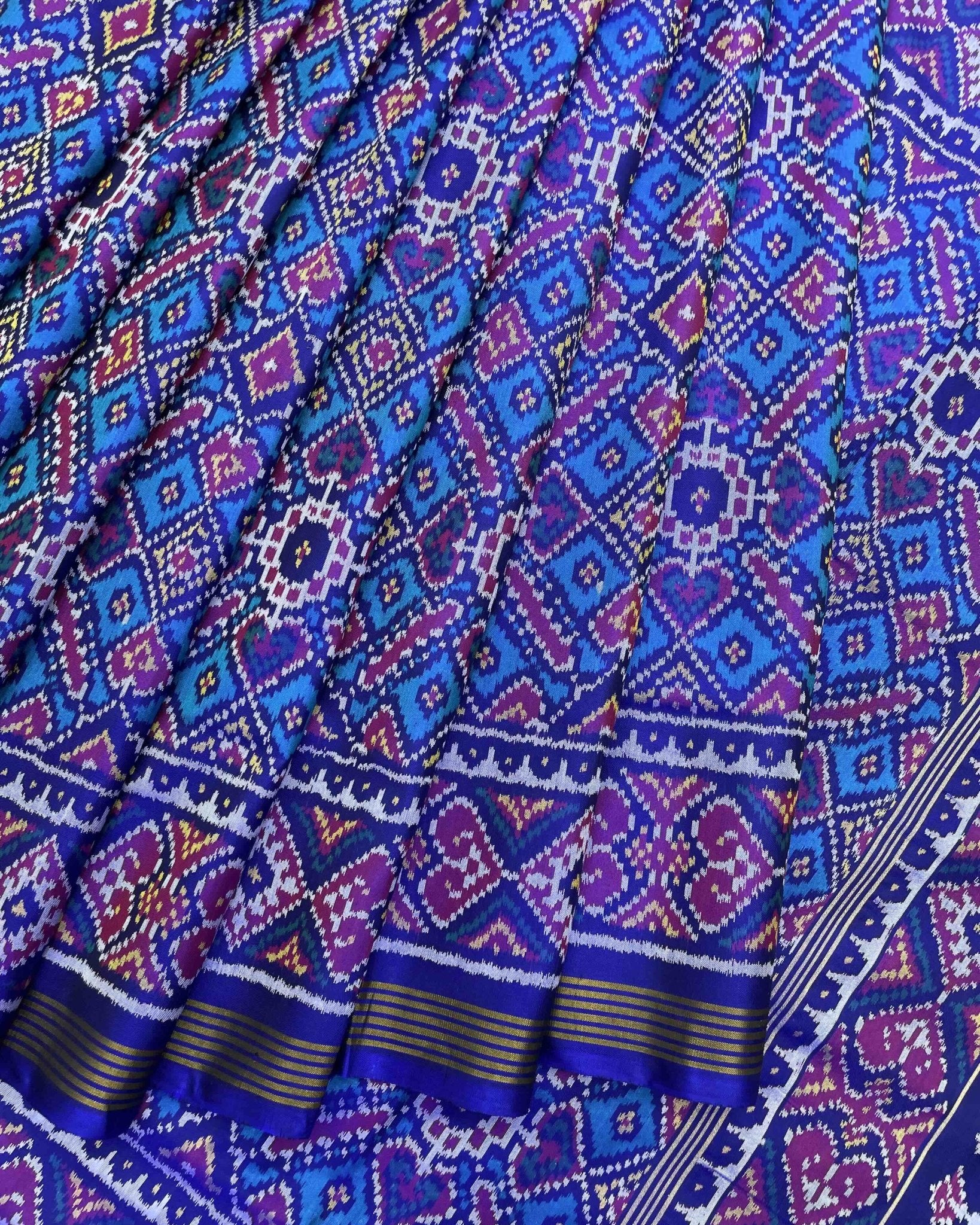 Blue & Sky Blue Manekchowk Patola Saree - SindhoiPatolaArt