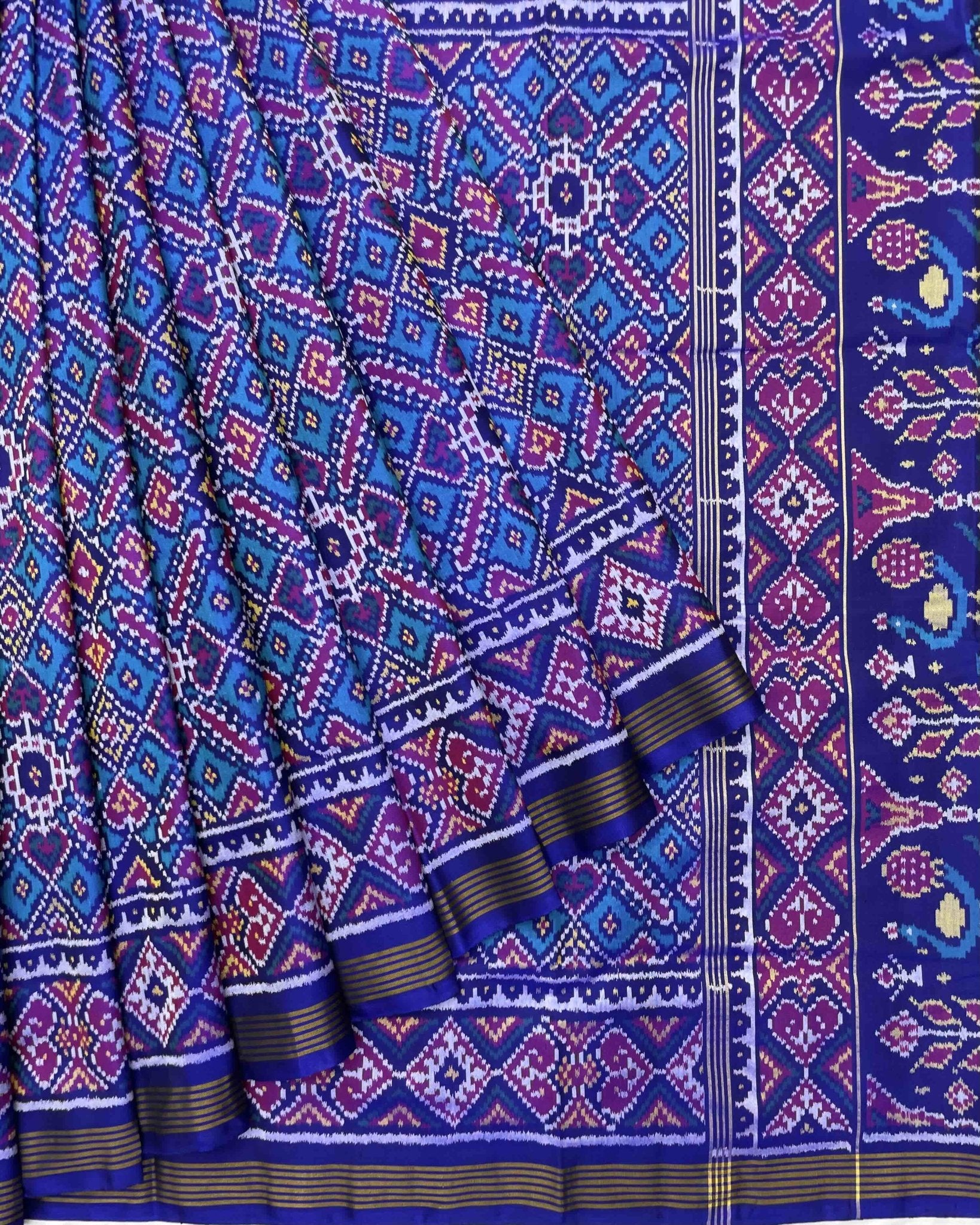 Blue & Sky Blue Manekchowk Patola Saree - SindhoiPatolaArt