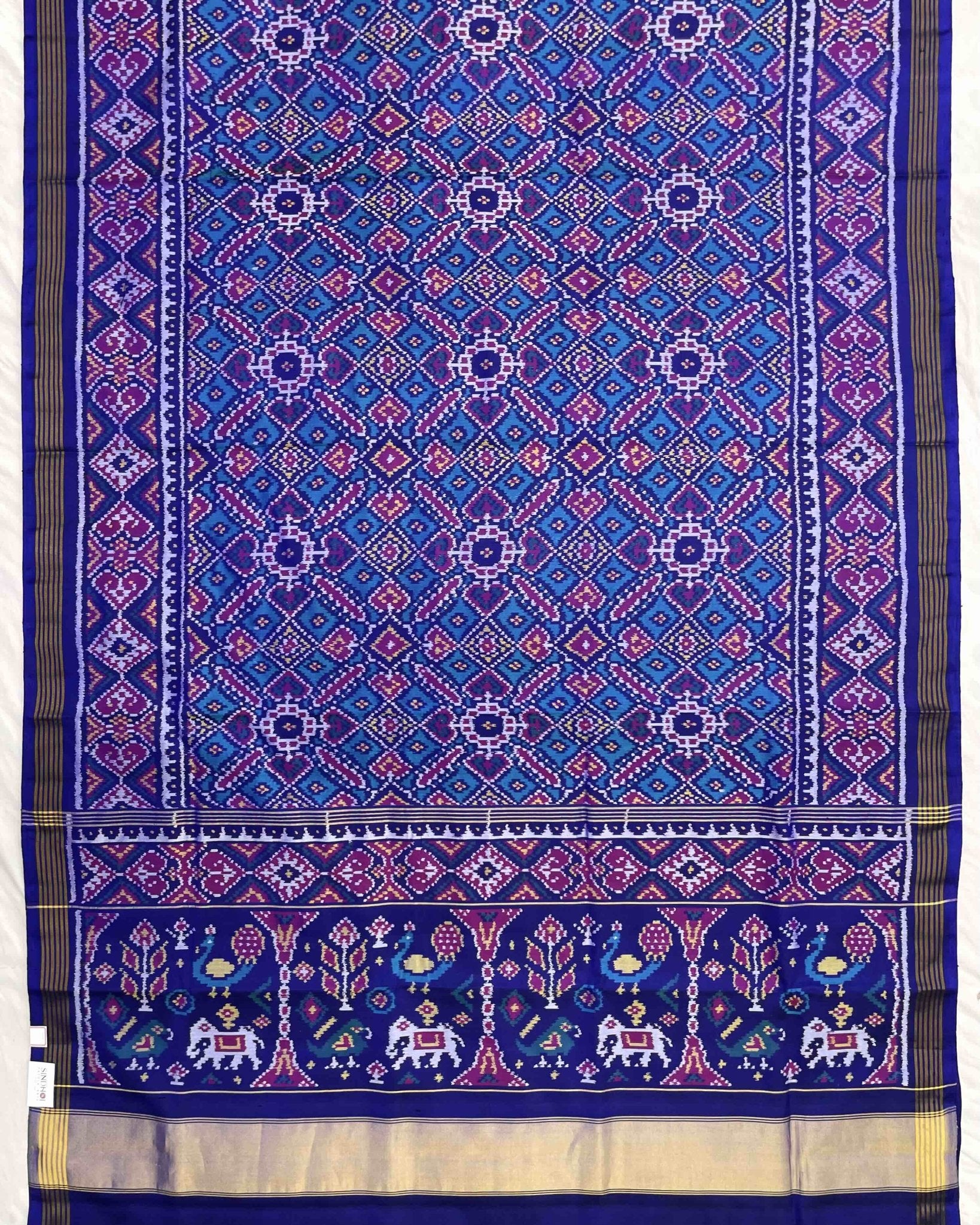 Blue & Sky Blue Manekchowk Patola Saree - SindhoiPatolaArt