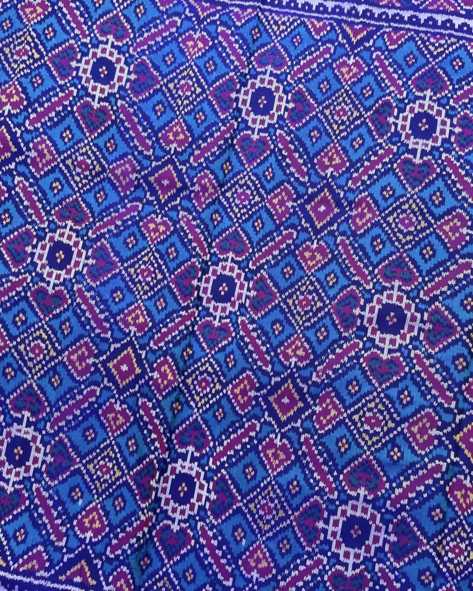 Blue & Sky Blue Manekchowk Patola Saree - SindhoiPatolaArt