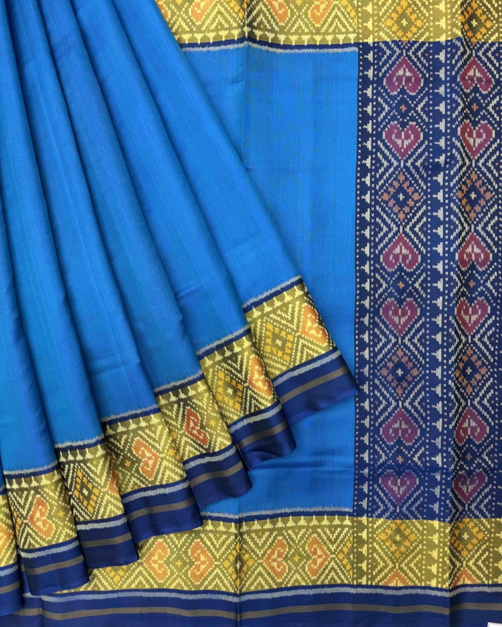 Blue & Sky Blue Plain Patola Saree - SindhoiPatolaArt