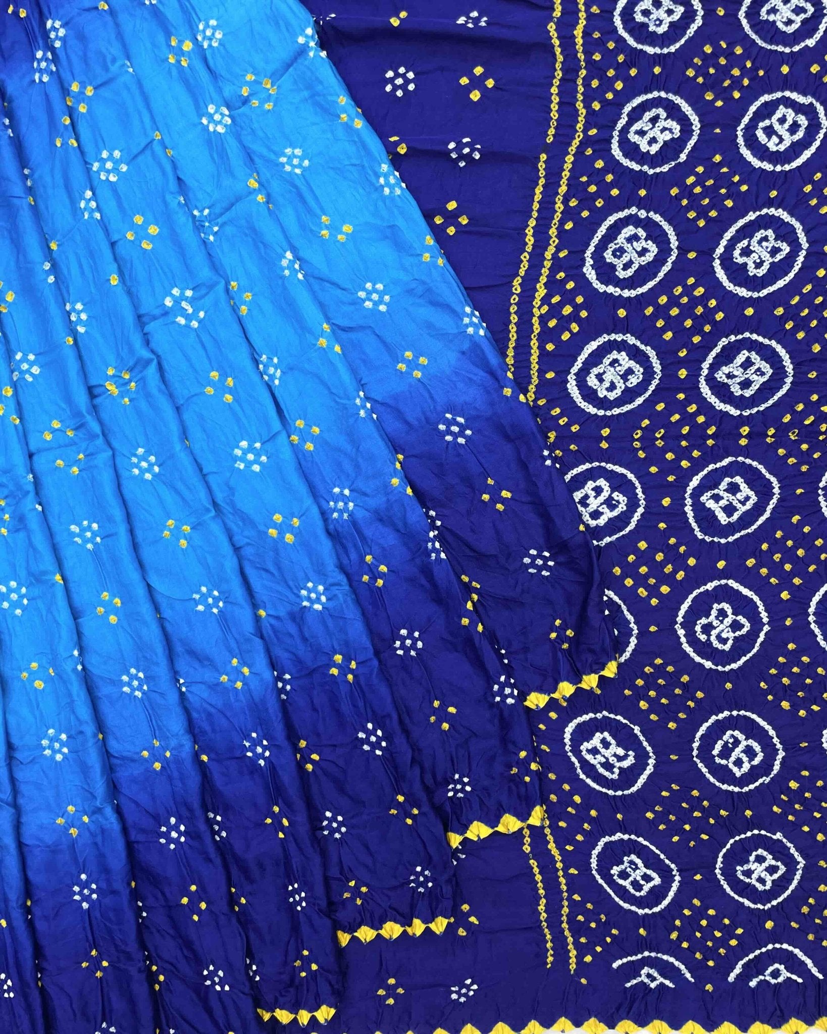 Blue & Sky Blue Shaded Gajji Silk Bandhani Saree - SindhoiPatolaArt
