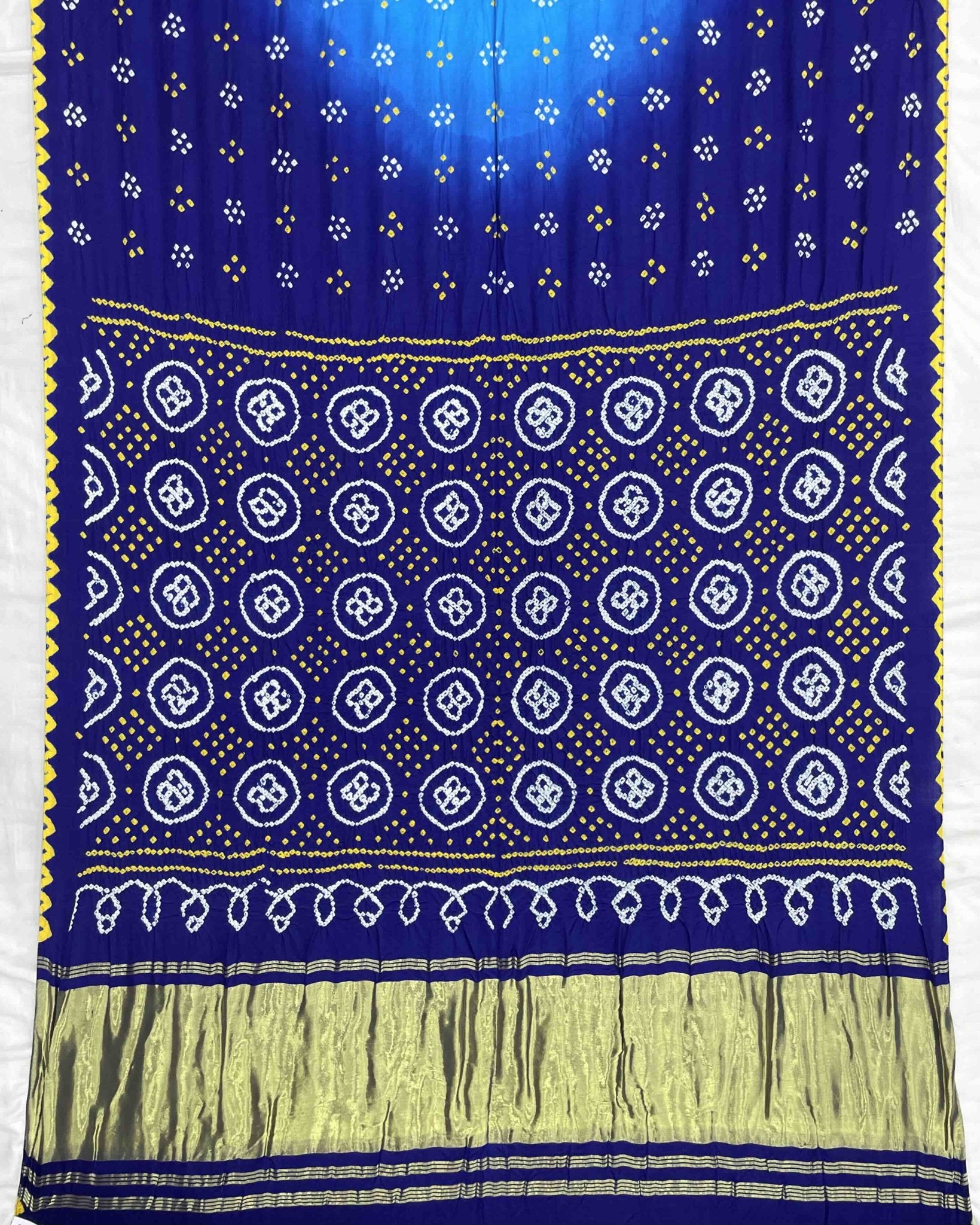 Blue & Sky Blue Shaded Gajji Silk Bandhani Saree - SindhoiPatolaArt