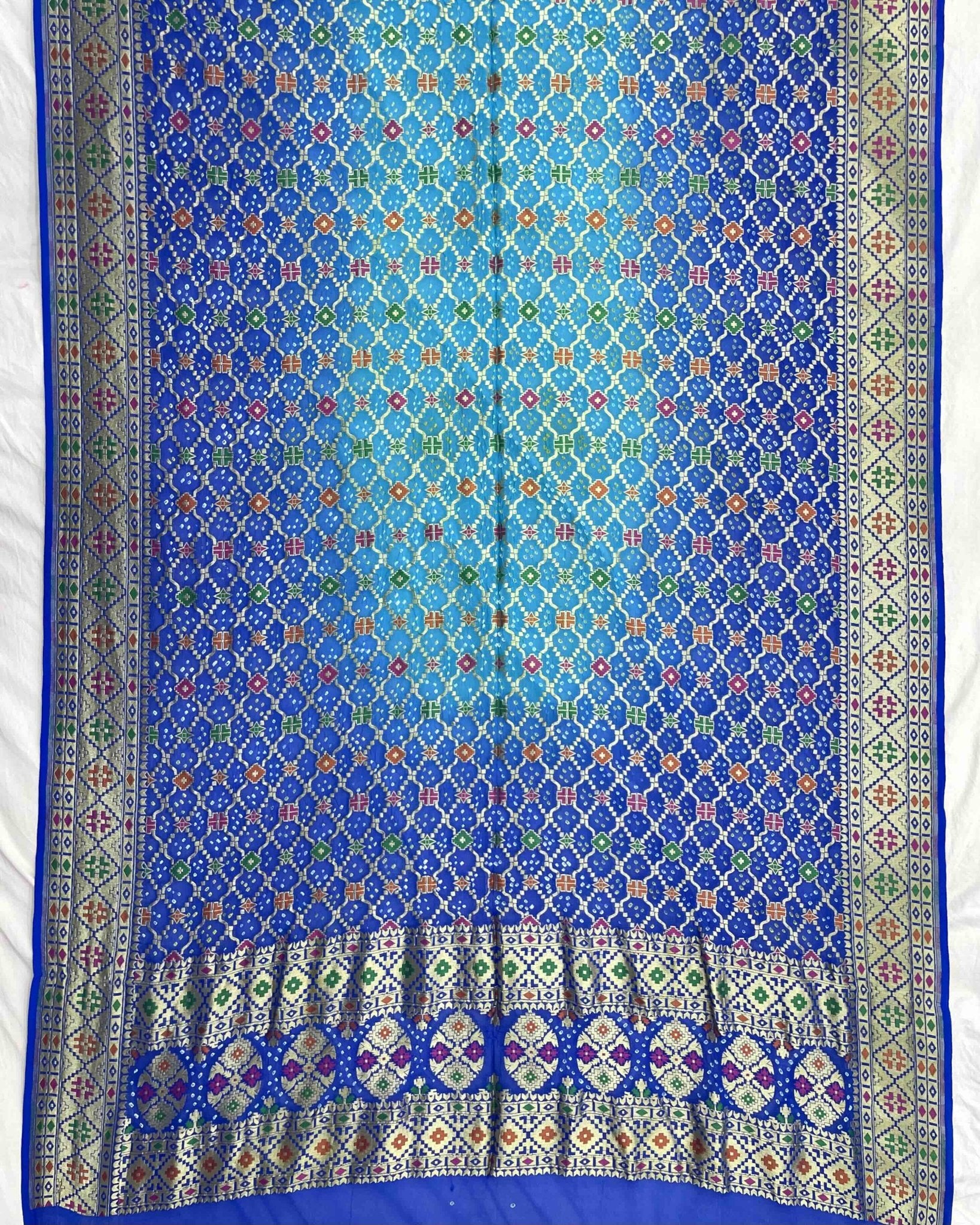 Blue & Sky Shaded Meenakari Georgette Bandhani Dupatta - SindhoiPatolaArt