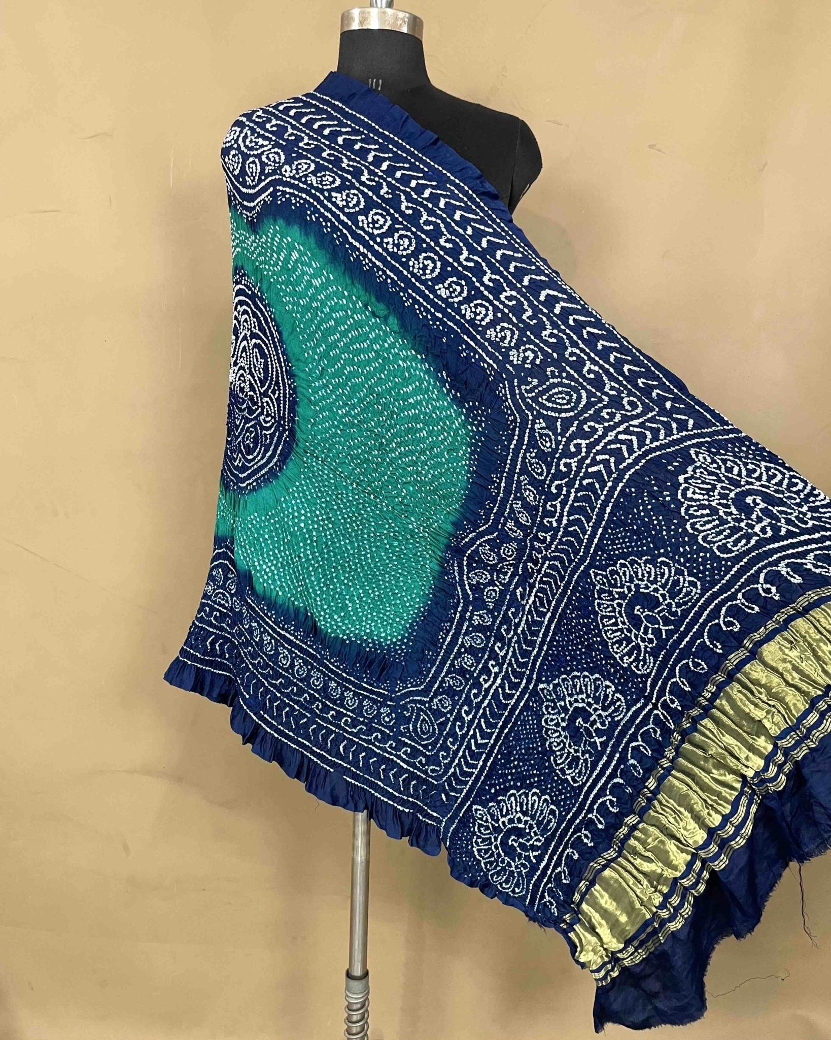Blue & Turquoise Gajji Bandhani Dupatta - SindhoiPatolaArt