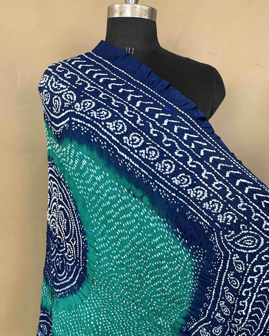 Blue & Turquoise Gajji Bandhani Dupatta - SindhoiPatolaArt