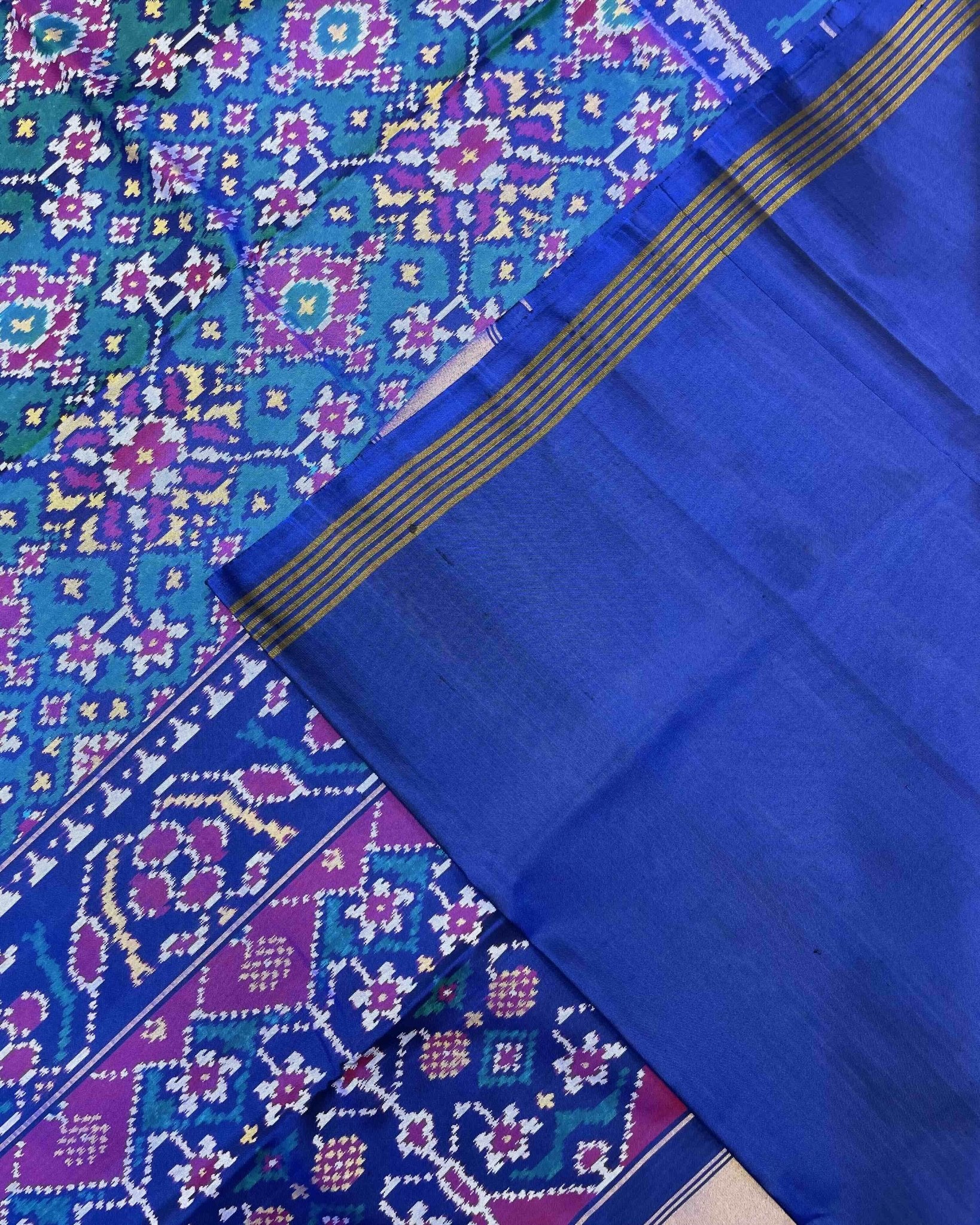 Blue & Turquoise Navratan Patola Saree - SindhoiPatolaArt