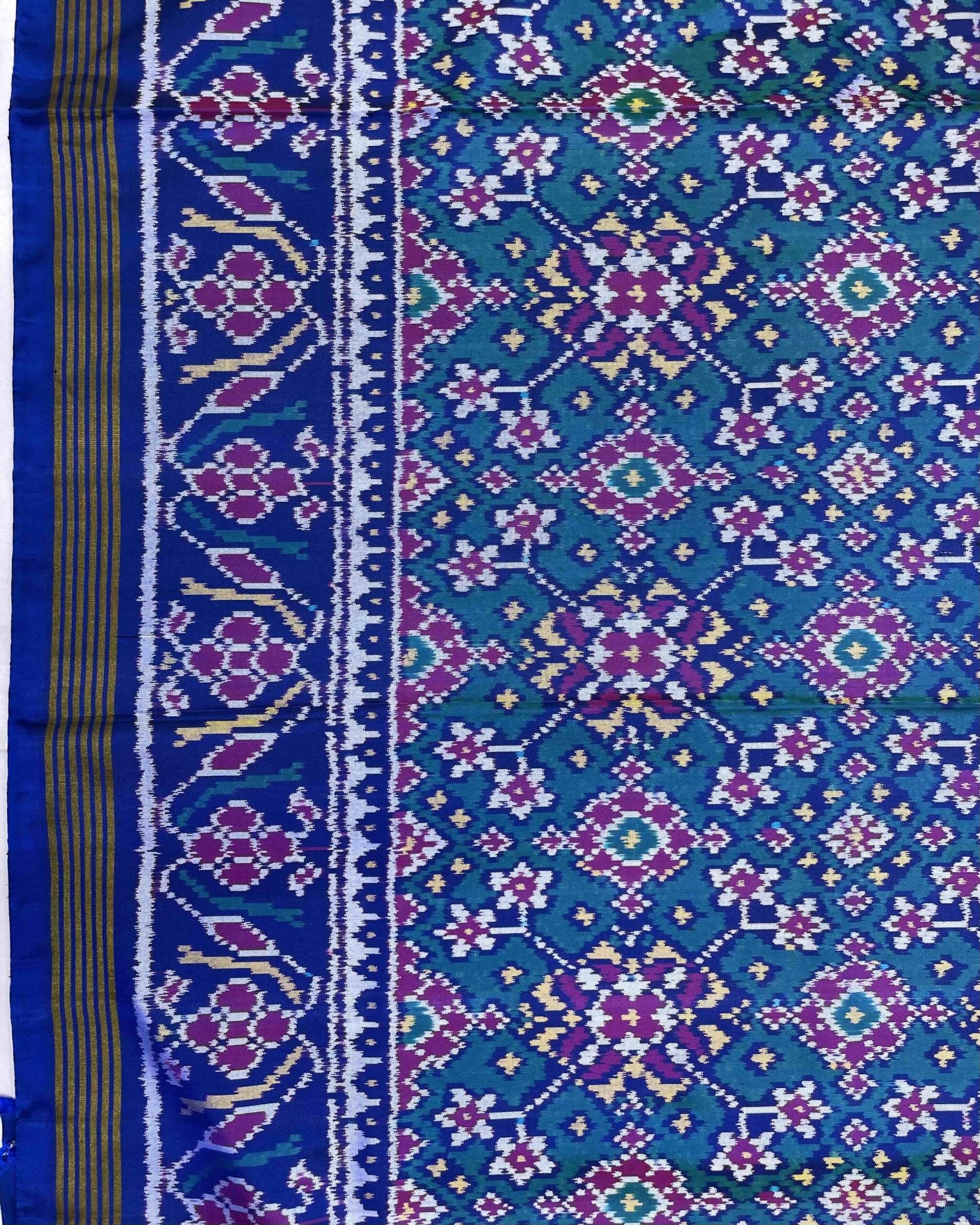 Blue & Turquoise Navratan Patola Saree - SindhoiPatolaArt