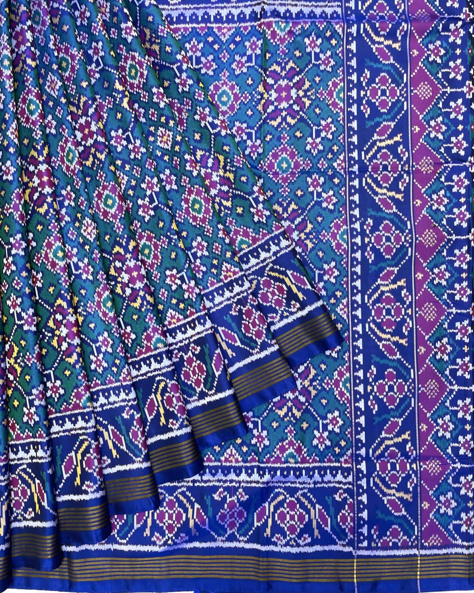 Blue & Turquoise Navratan Patola Saree - SindhoiPatolaArt