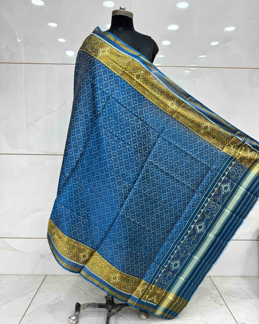 Blue Turquoise Shade Boody Patola Dupatta - SindhoiPatolaArt