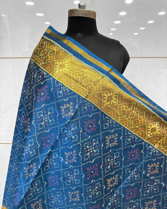 Blue Turquoise Shaded Panchanda Patola Dupatta - SindhoiPatolaArt