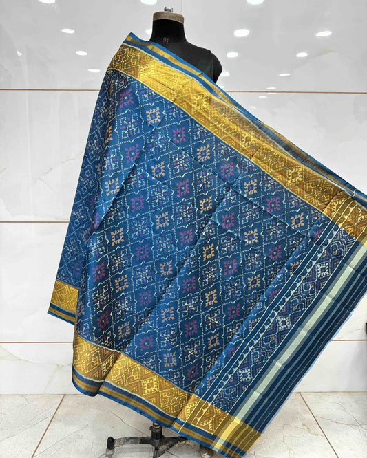 Blue Turquoise Shaded Panchanda Patola Dupatta - SindhoiPatolaArt