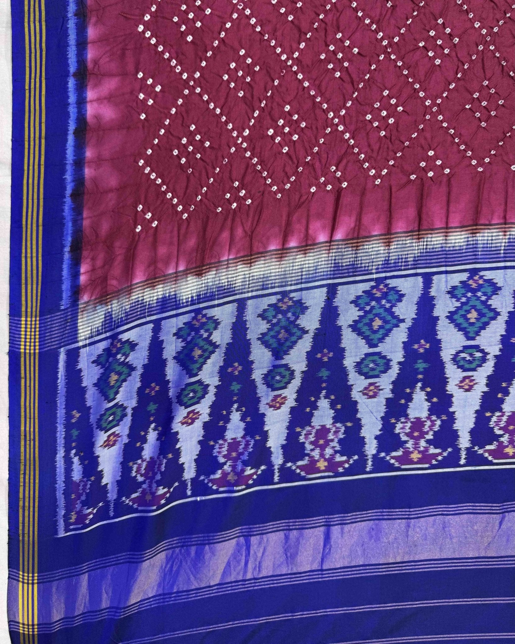 Blue & Wine Bandhani Patola Dupatta - SindhoiPatolaArt