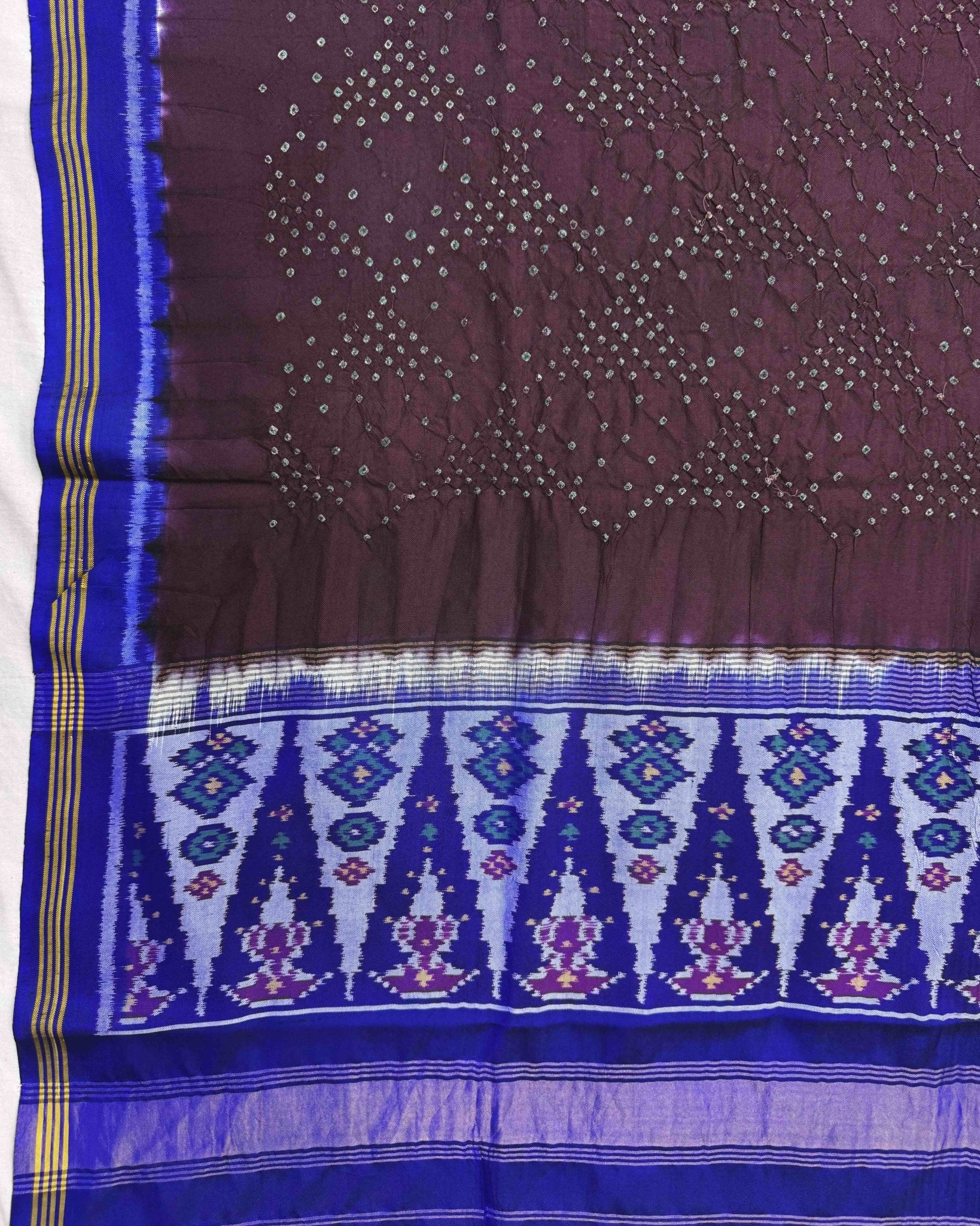 Blue & Wine Bandhani Patola Dupatta - SindhoiPatolaArt