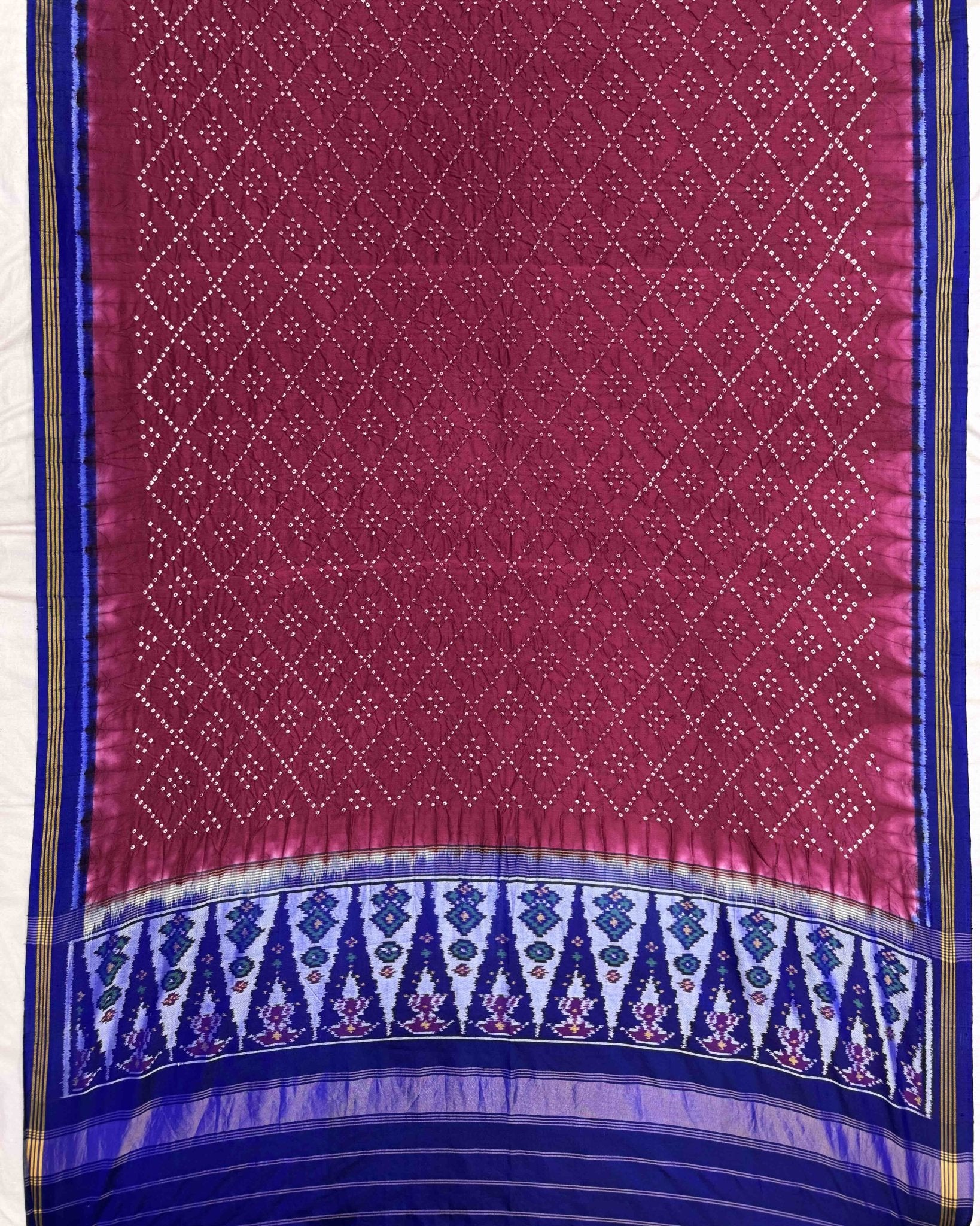 Blue & Wine Bandhani Patola Dupatta - SindhoiPatolaArt