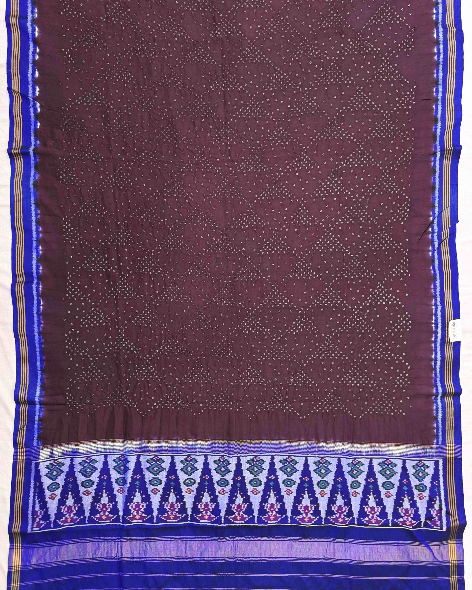 Blue & Wine Bandhani Patola Dupatta - SindhoiPatolaArt