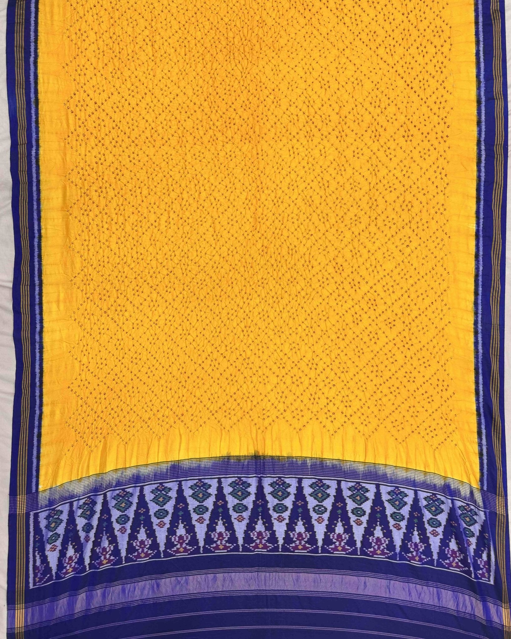 Blue & Yellow Bandhani Patola Dupatta - SindhoiPatolaArt