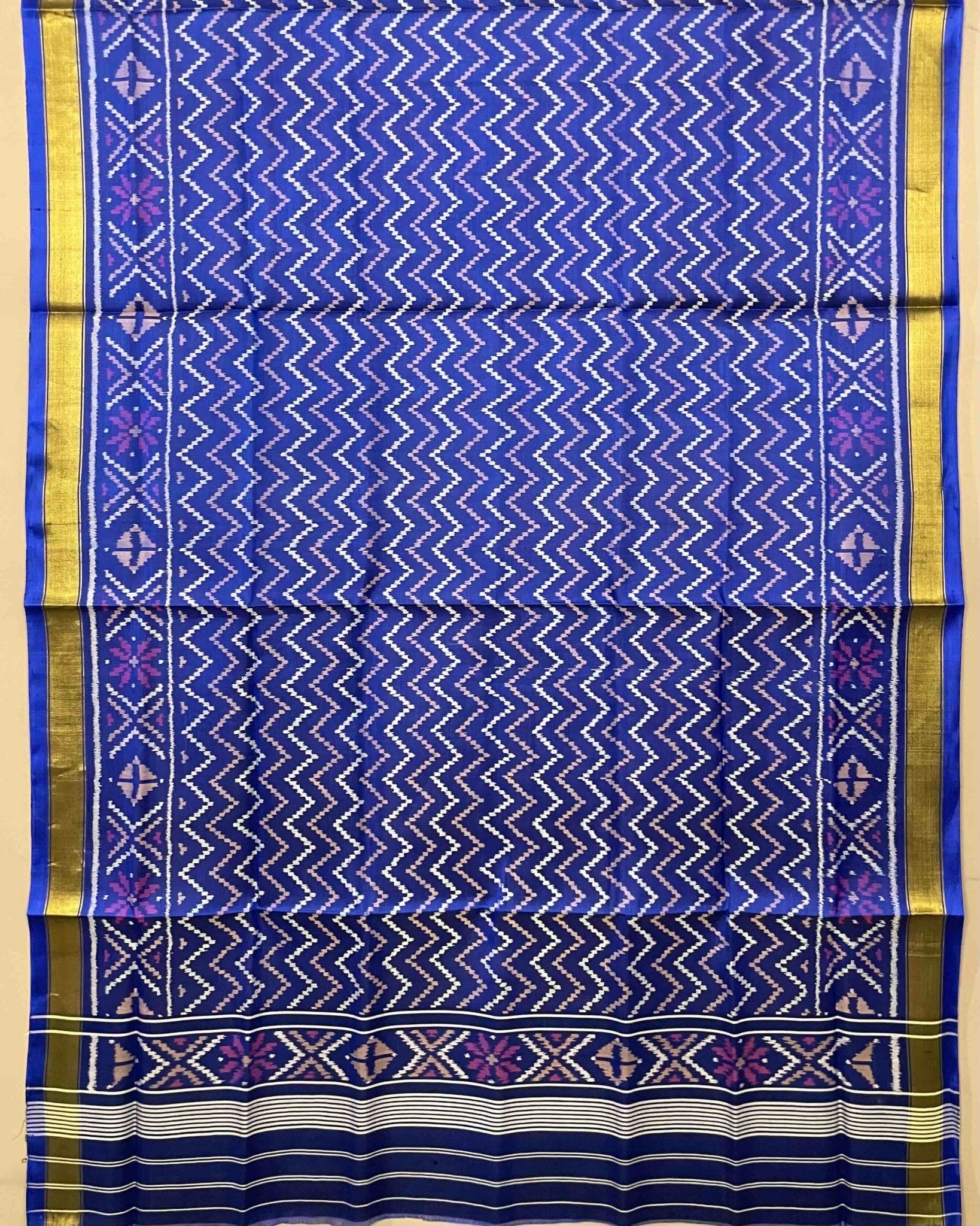 Blue Zig Zag Patola Dupatta - SindhoiPatolaArt