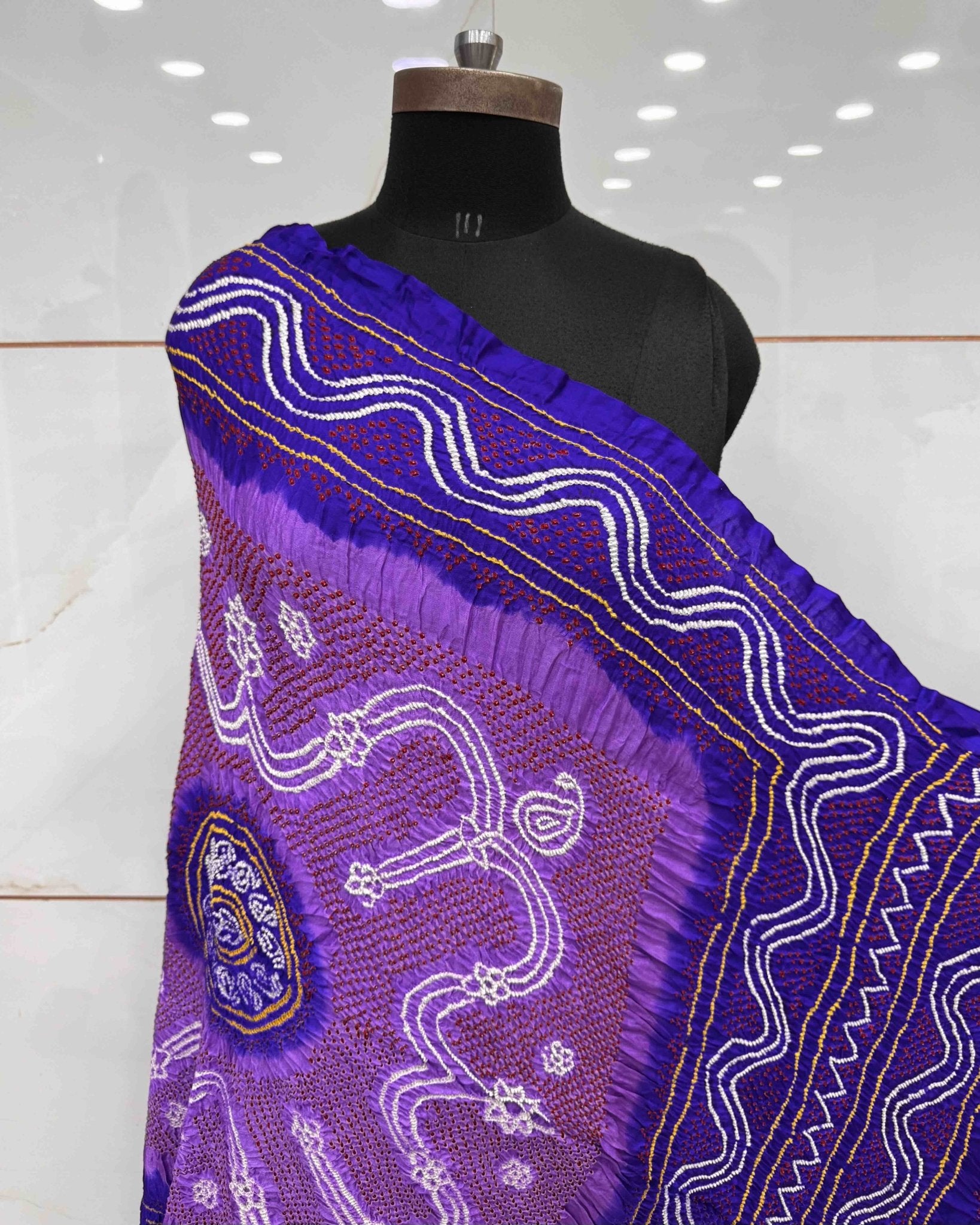 Bluish Purple & Light Purple Gajji Silk Bandhani Dupatta - SindhoiPatolaArt