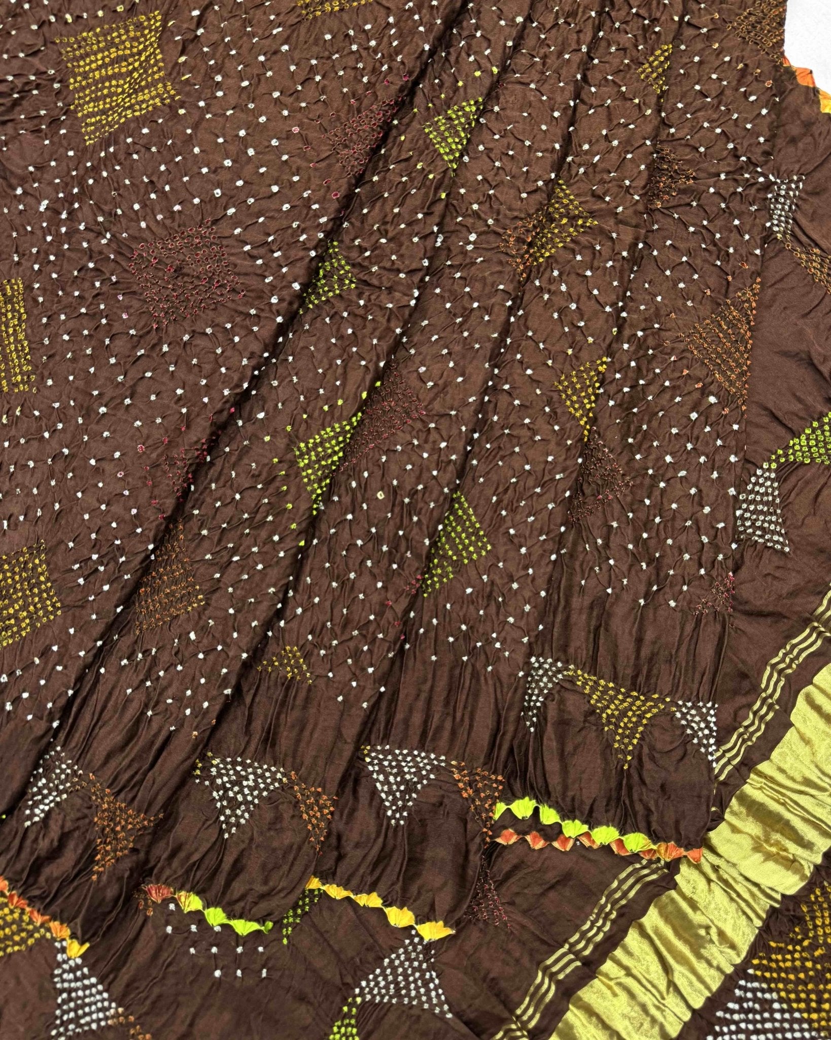 Brown Gajji Silk Bandhani Saree - SindhoiPatolaArt