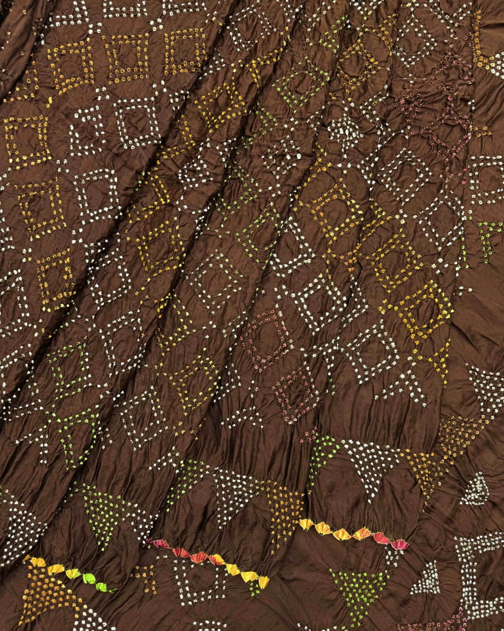 Brown Gajji Silk Bandhani Saree - SindhoiPatolaArt