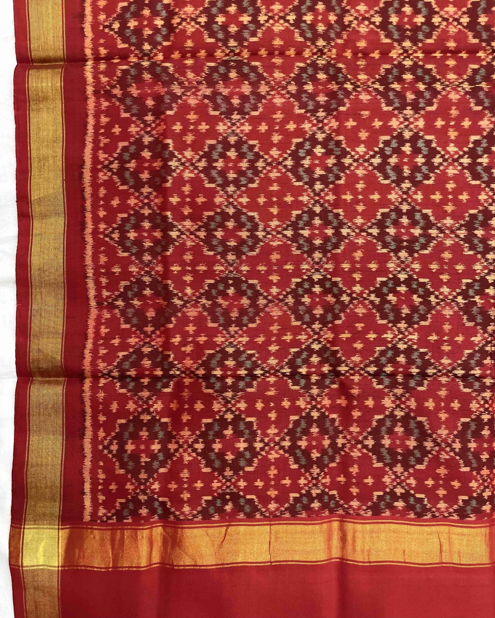 Crimson Red Buttonful Design Patola Dupatta - SindhoiPatolaArt
