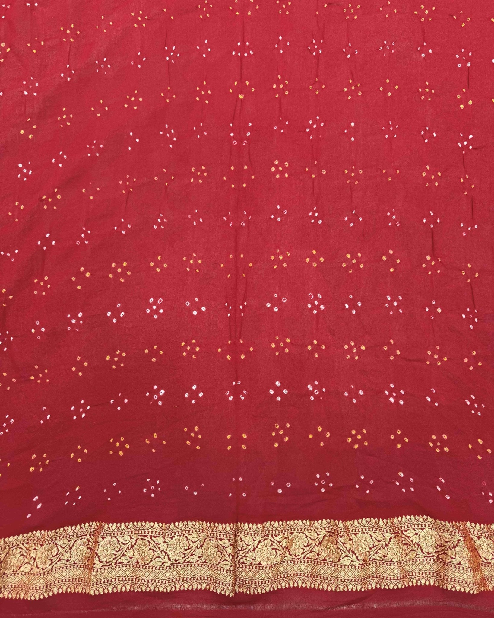 Crimson Red Georgette Bandhani Saree - SindhoiPatolaArt