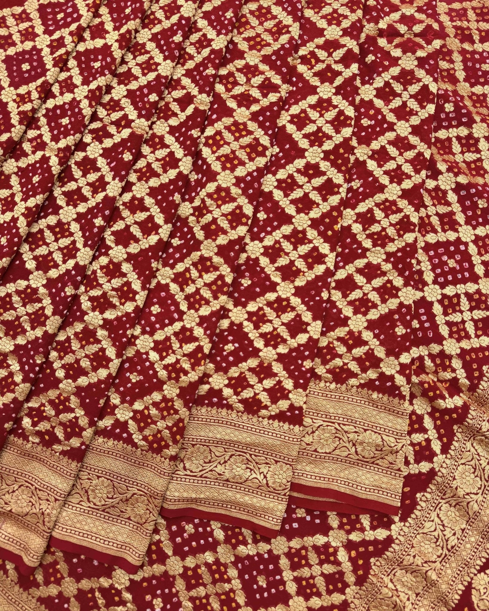 Crimson Red Georgette Bandhani Saree - SindhoiPatolaArt