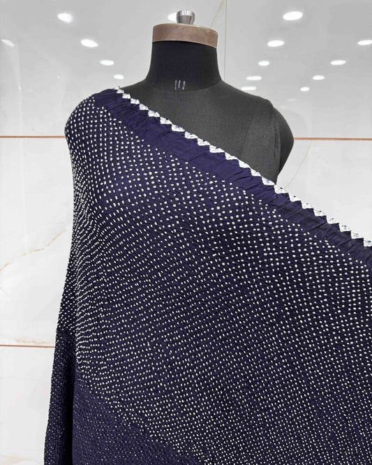 Dark Blue Gajji Silk Bandhani Dupata - SindhoiPatolaArt