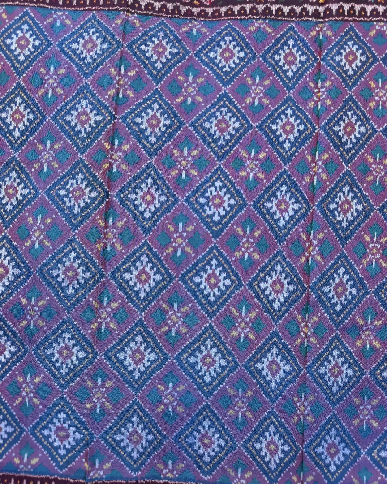 Dark Purple & Sky Blue Panchanda Semi Double Ikat Patola Saree - SindhoiPatolaArt