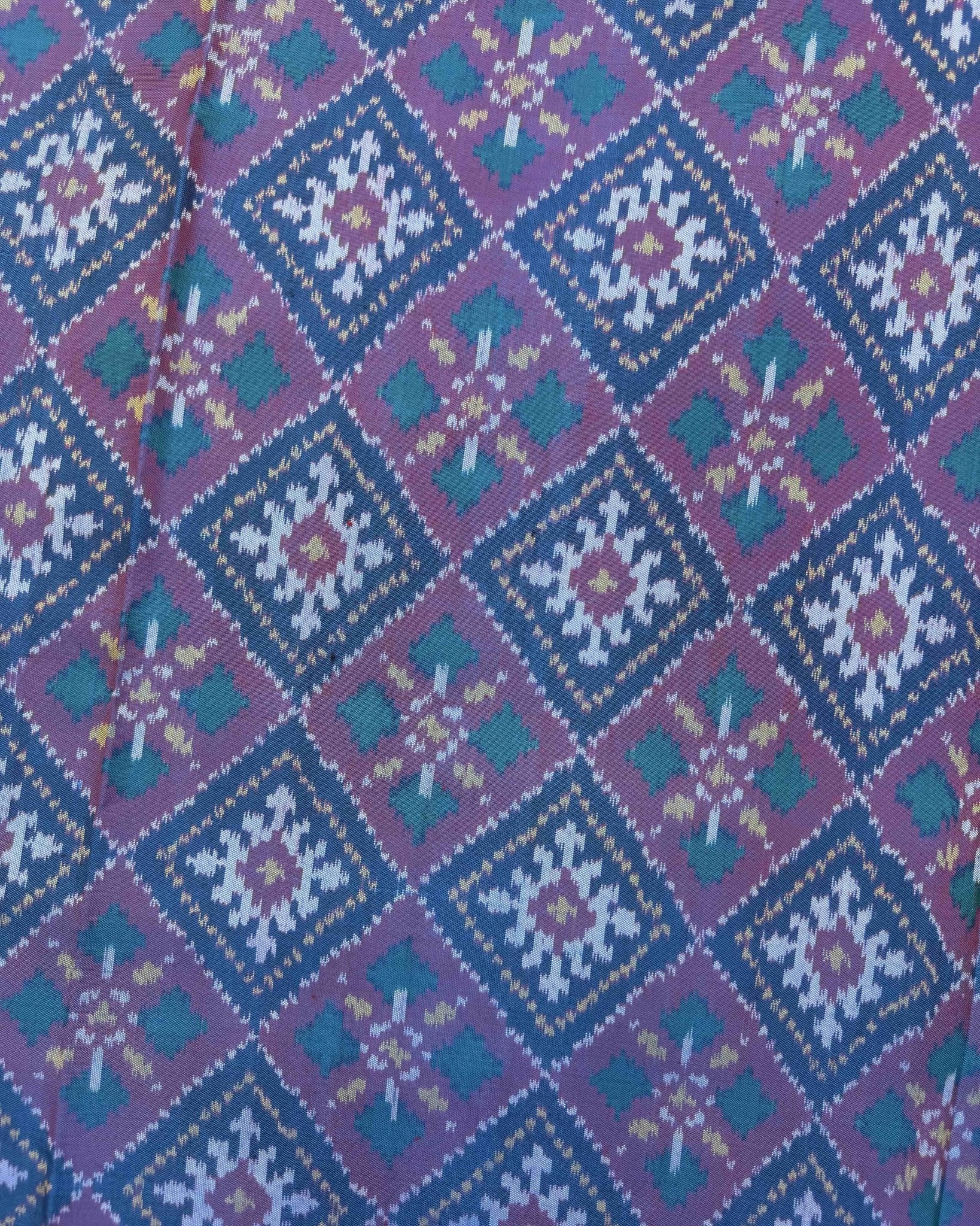 Dark Purple & Sky Blue Panchanda Semi Double Ikat Patola Saree - SindhoiPatolaArt