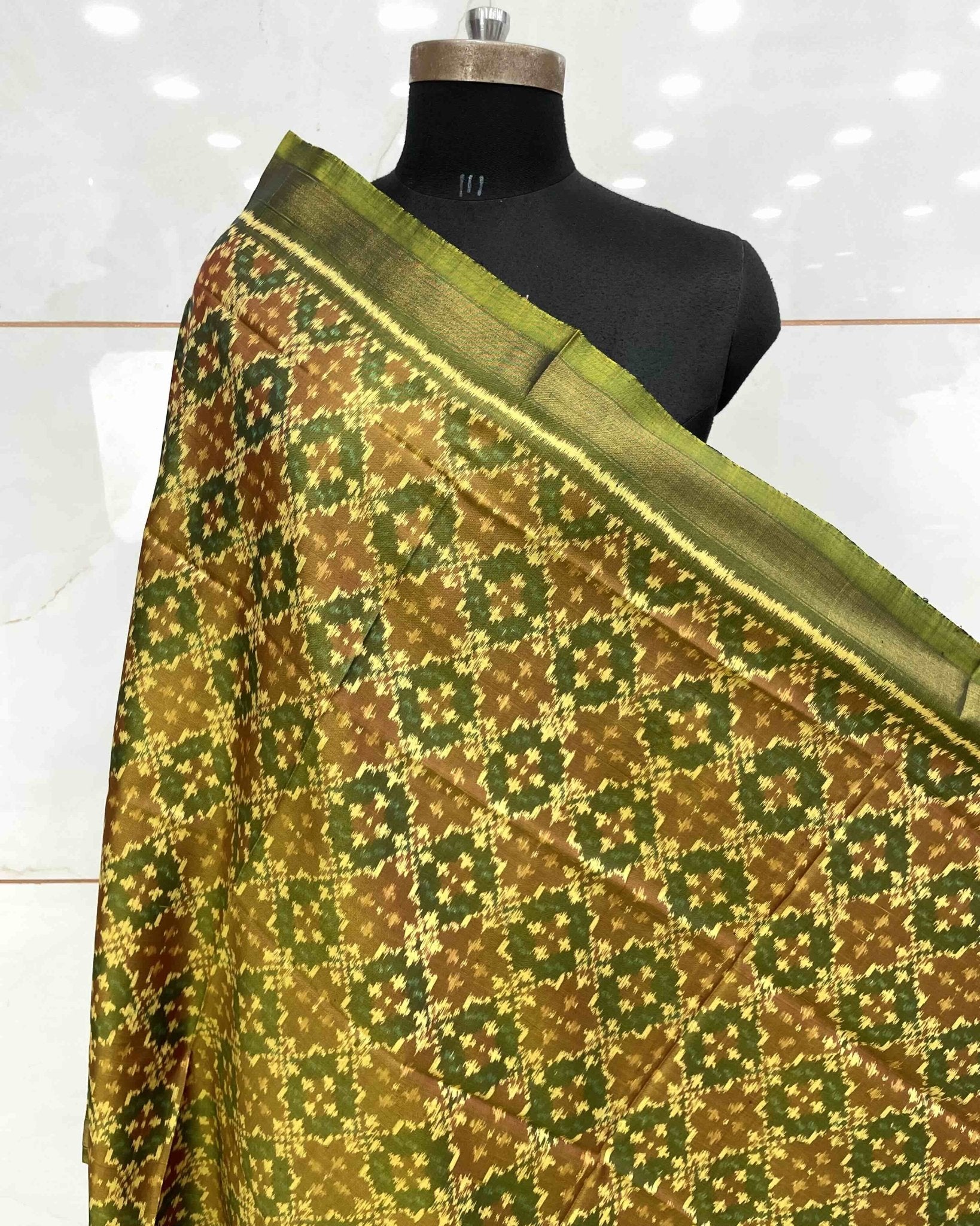 Golden Buttonful Design Patola Dupatta - SindhoiPatolaArt