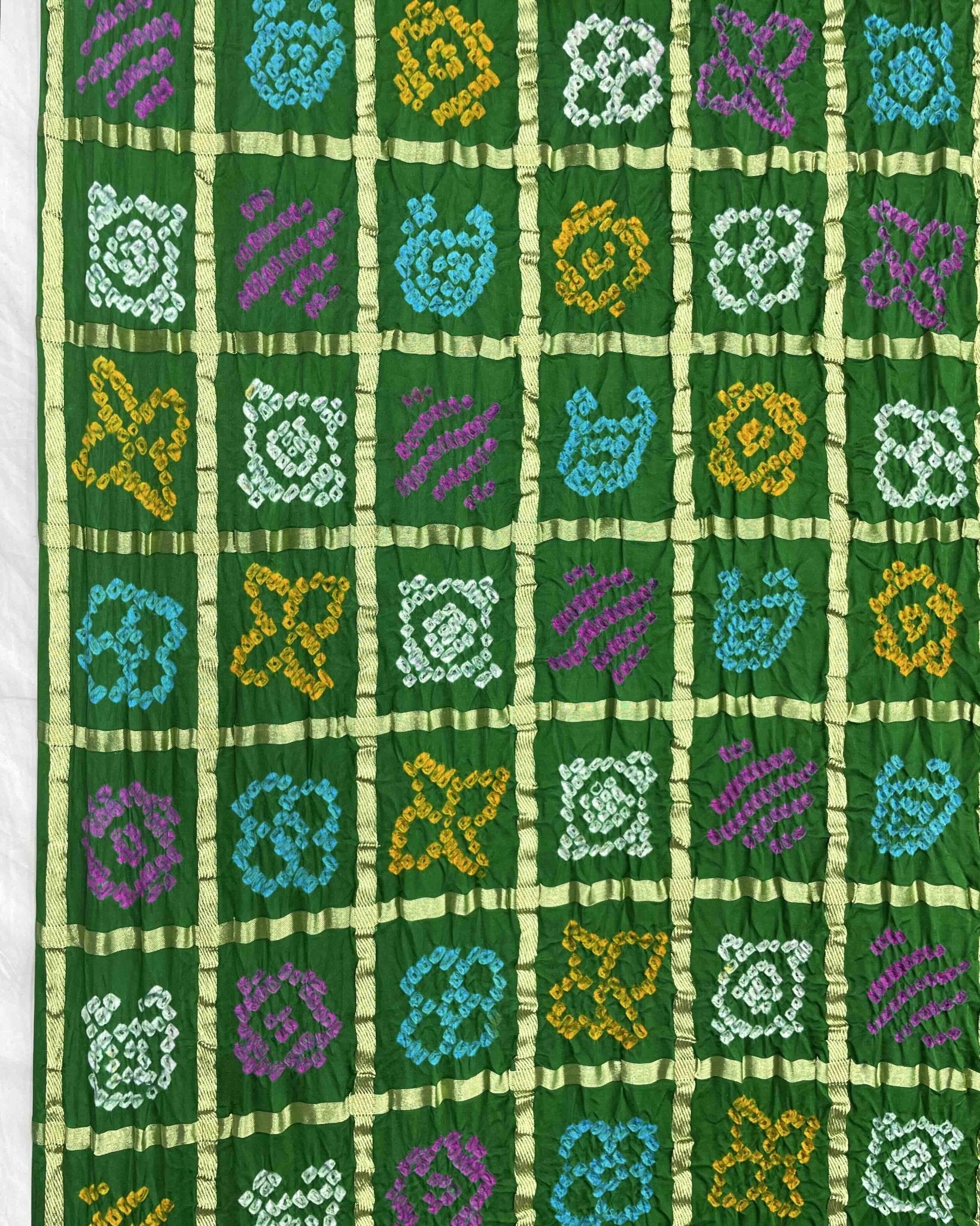 Green Chex Gajji Bandhani Dupatta - SindhoiPatolaArt