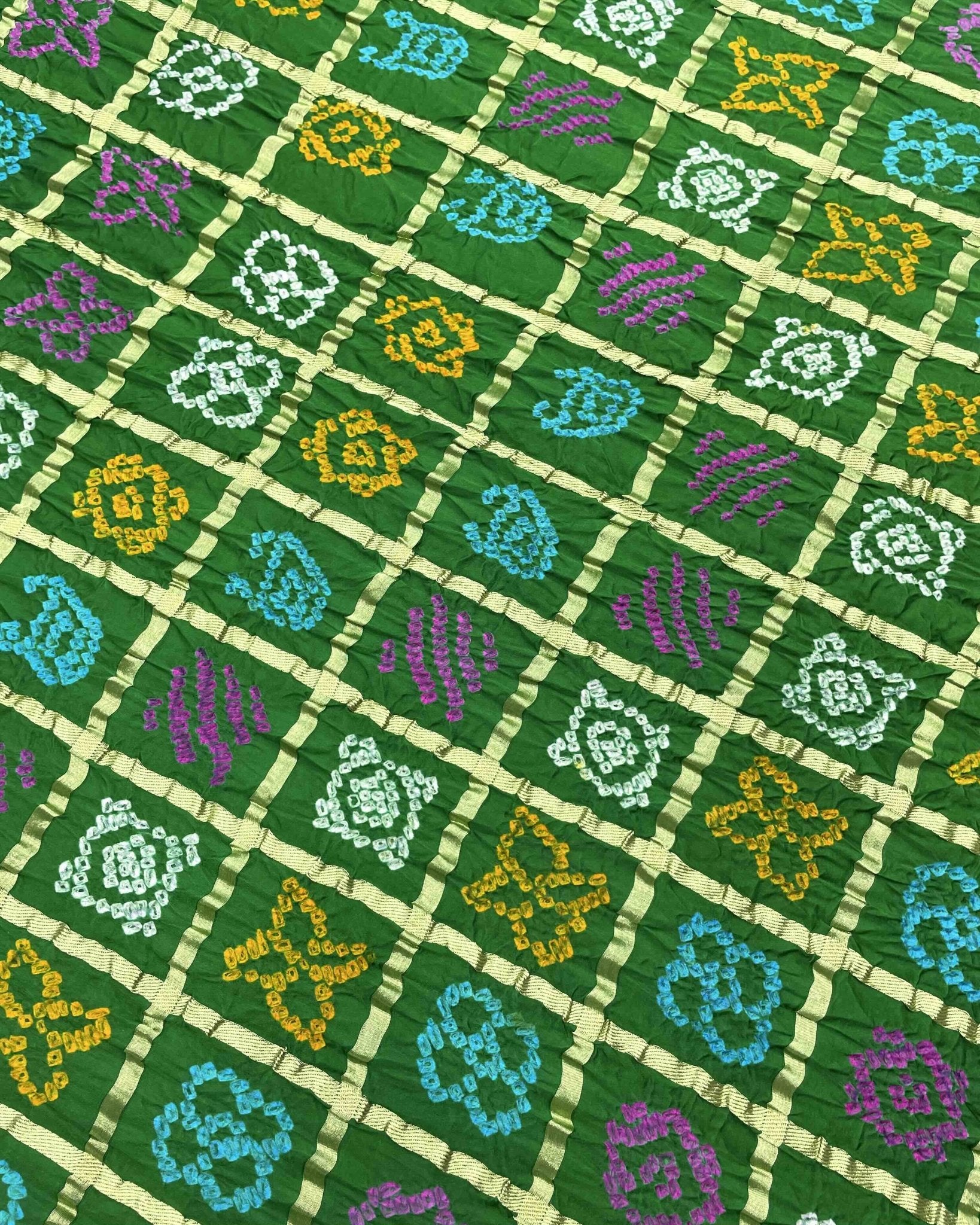Green Chex Gajji Bandhani Dupatta - SindhoiPatolaArt