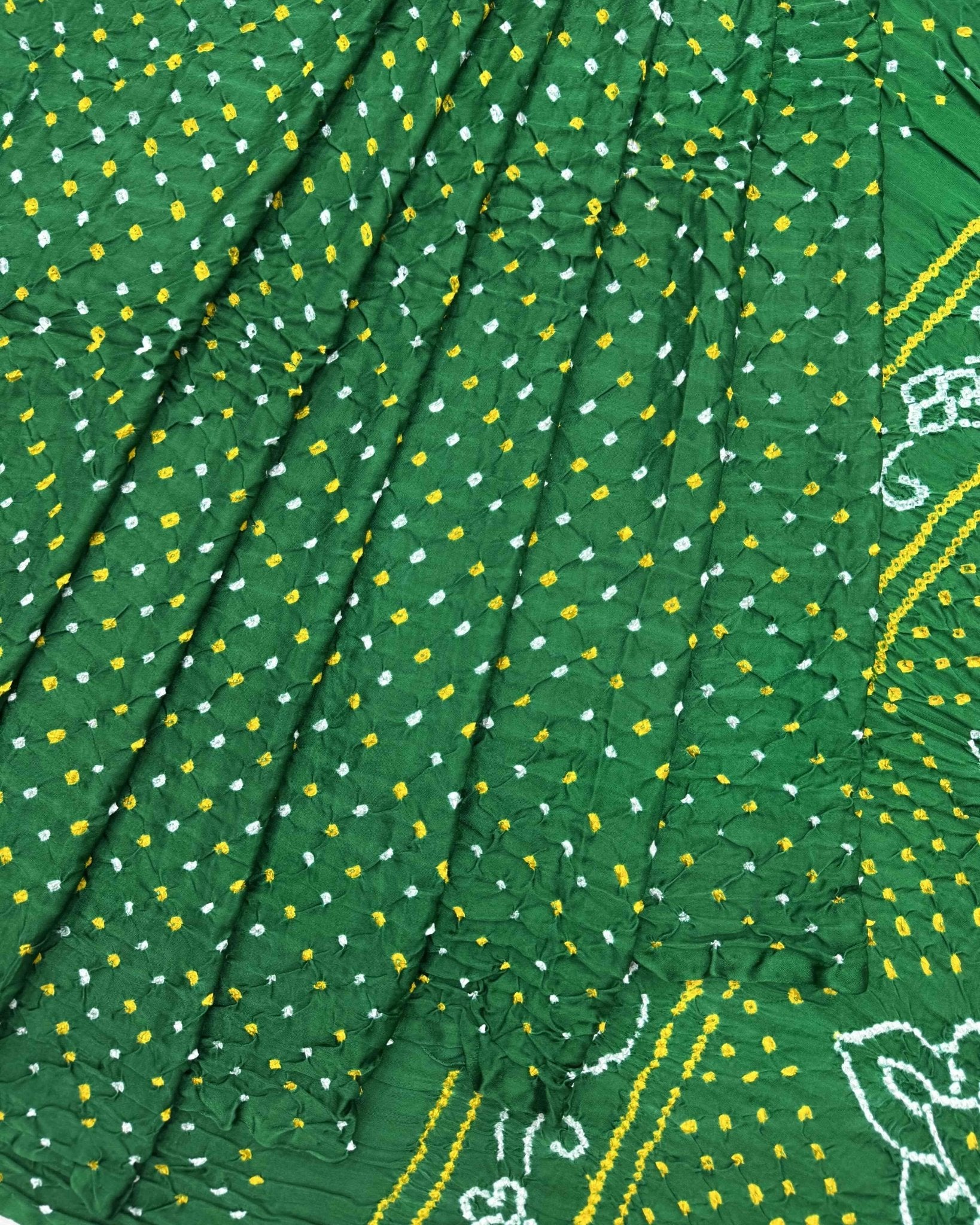 Green Gajji Silk Bandhani Saree - SindhoiPatolaArt