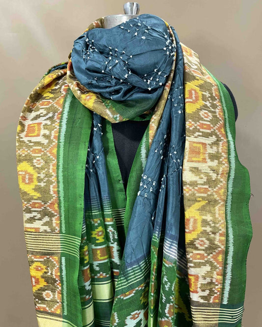 Green & Grey Bandhani Patola Dupatta - SindhoiPatolaArt