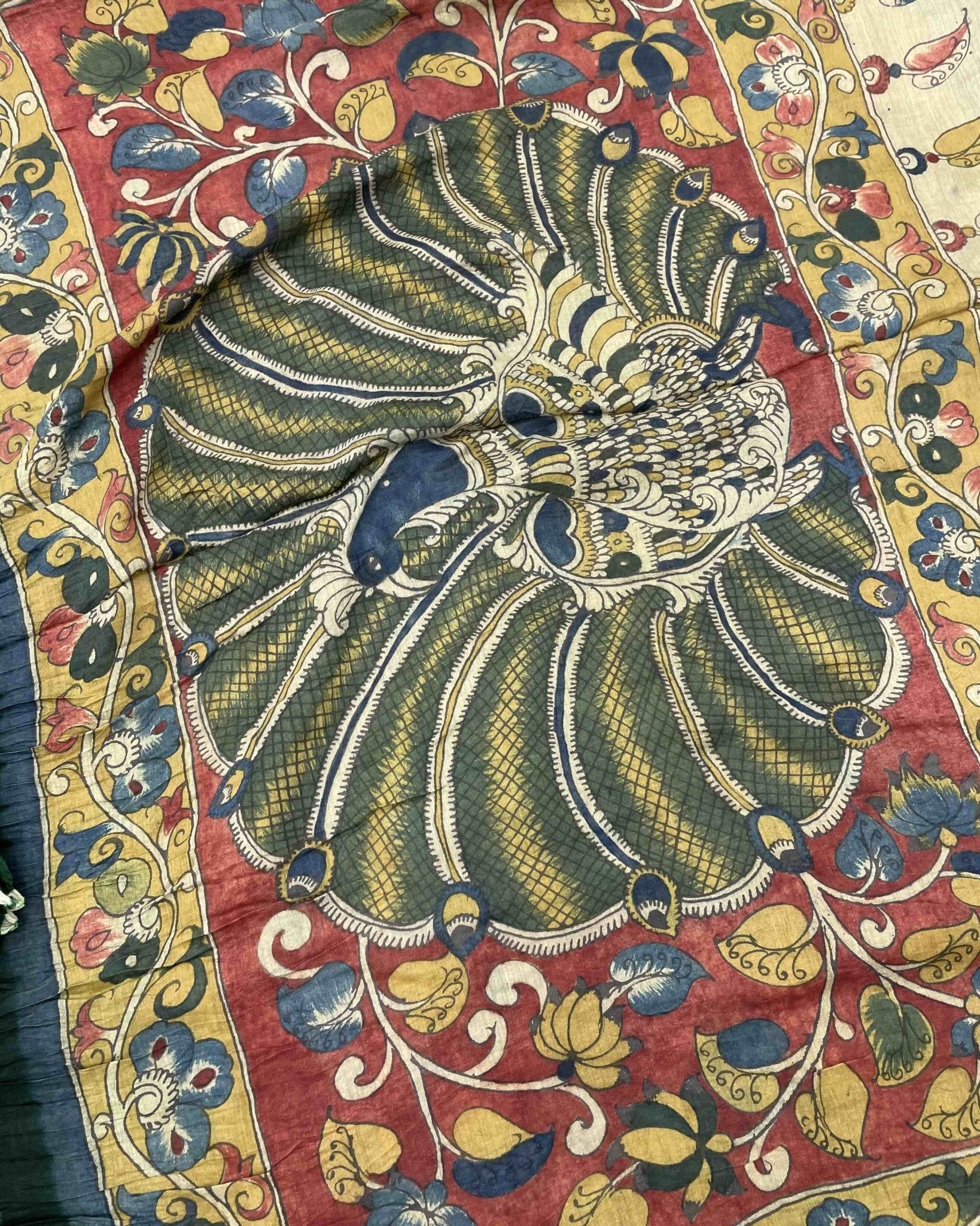 Green Munga Silk Pen Kamalkari Bandhani Saree - SindhoiPatolaArt