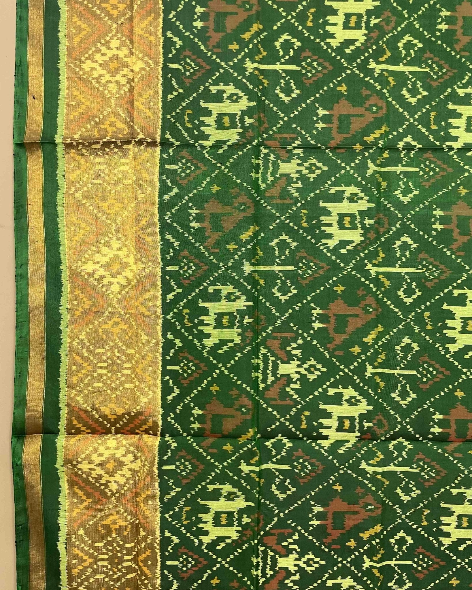 Green Narikunj Designer Patola Dupatta - SindhoiPatolaArt