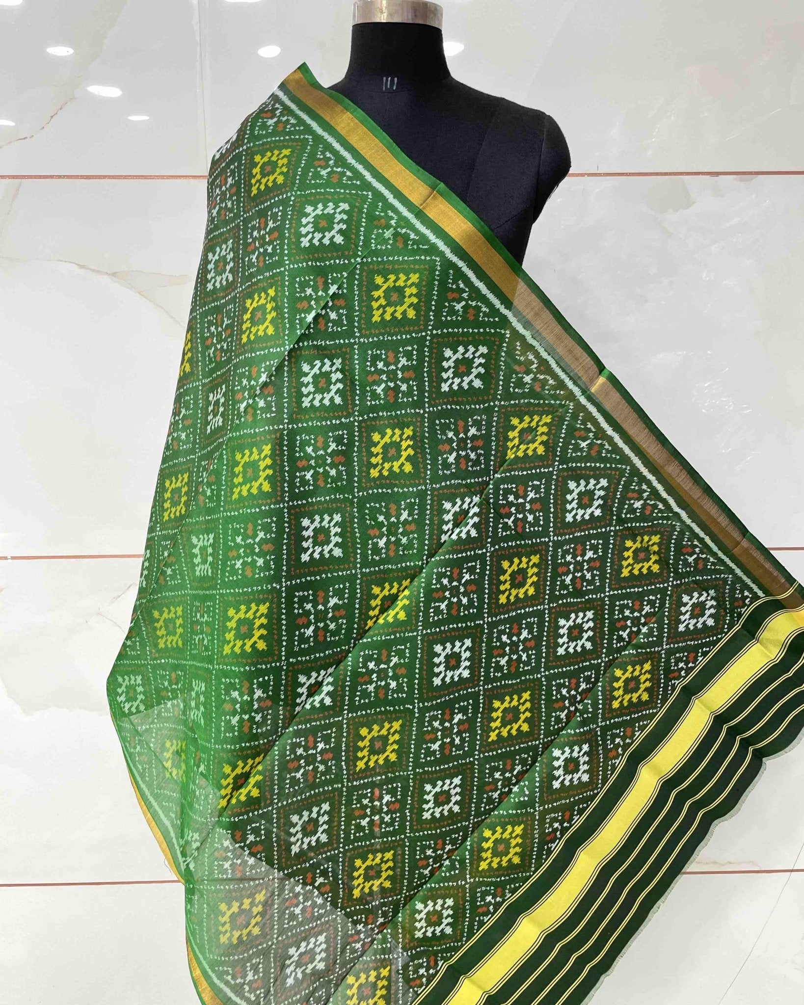 Green Panchanda Designer Patola Dupatta - SindhoiPatolaArt