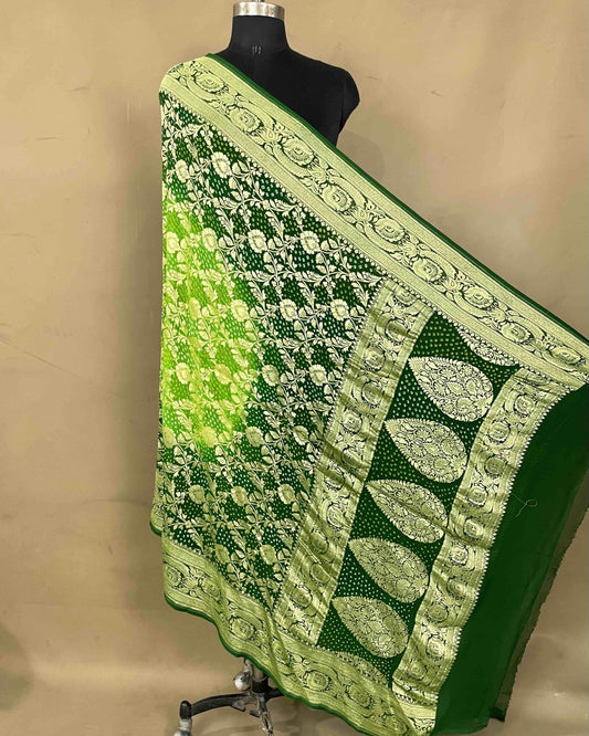 Green Shaded Georgette Bandhani Dupatta - SindhoiPatolaArt