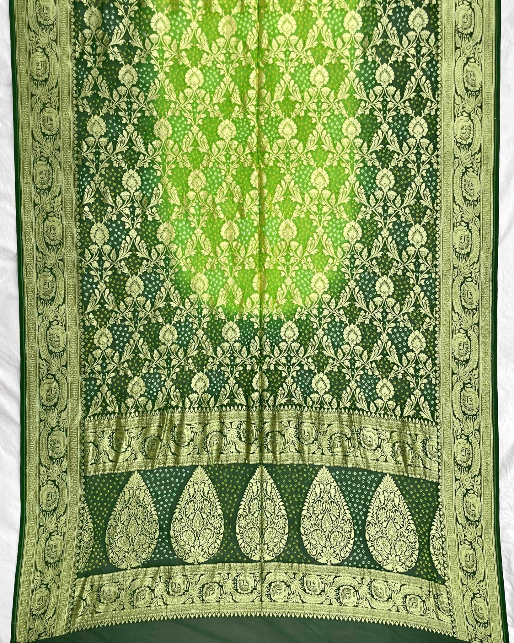 Green Shaded Georgette Bandhani Dupatta - SindhoiPatolaArt