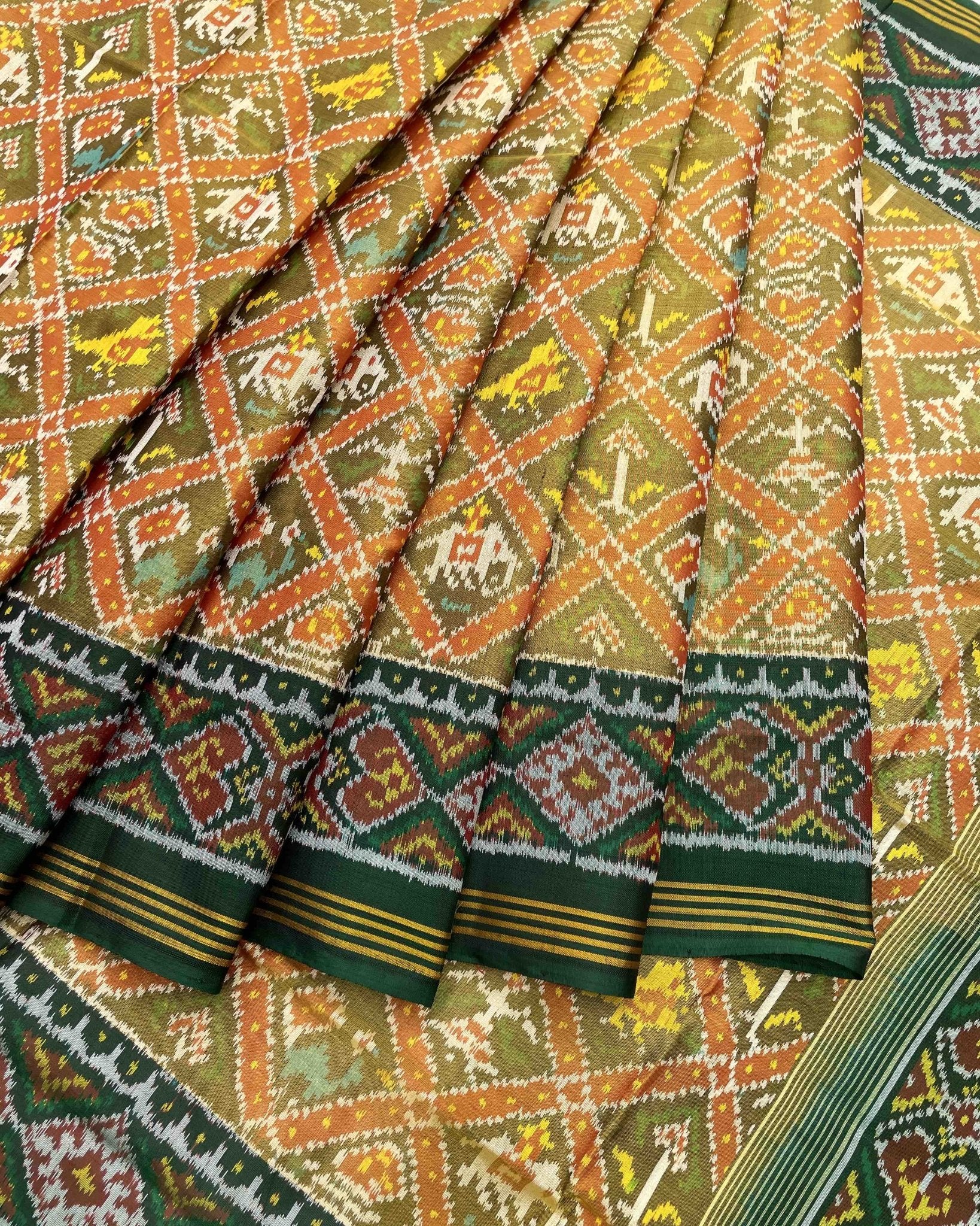 Green & Yellow Narikunj Designer Patola Saree - SindhoiPatolaArt